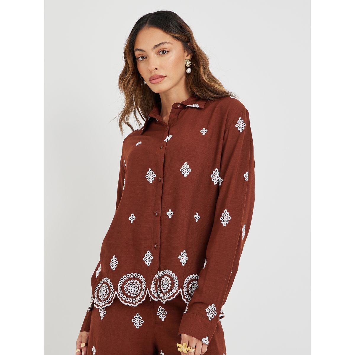 طقم منسق من بنطال وبلوزة شيفلي بأكمام طويلة-women-clothing-coordsets-image-3
