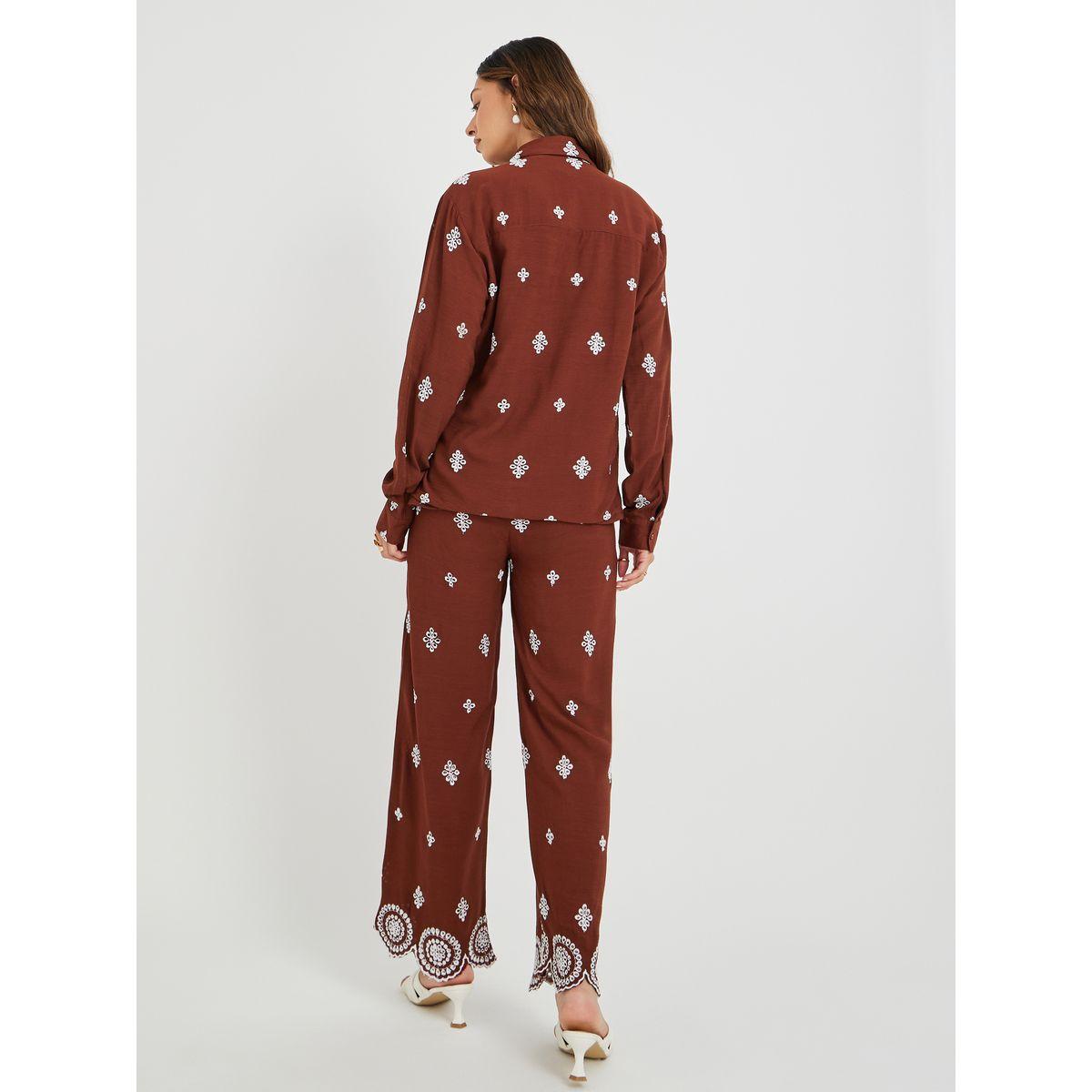 طقم منسق من بنطال وبلوزة شيفلي بأكمام طويلة-women-clothing-coordsets-image-6