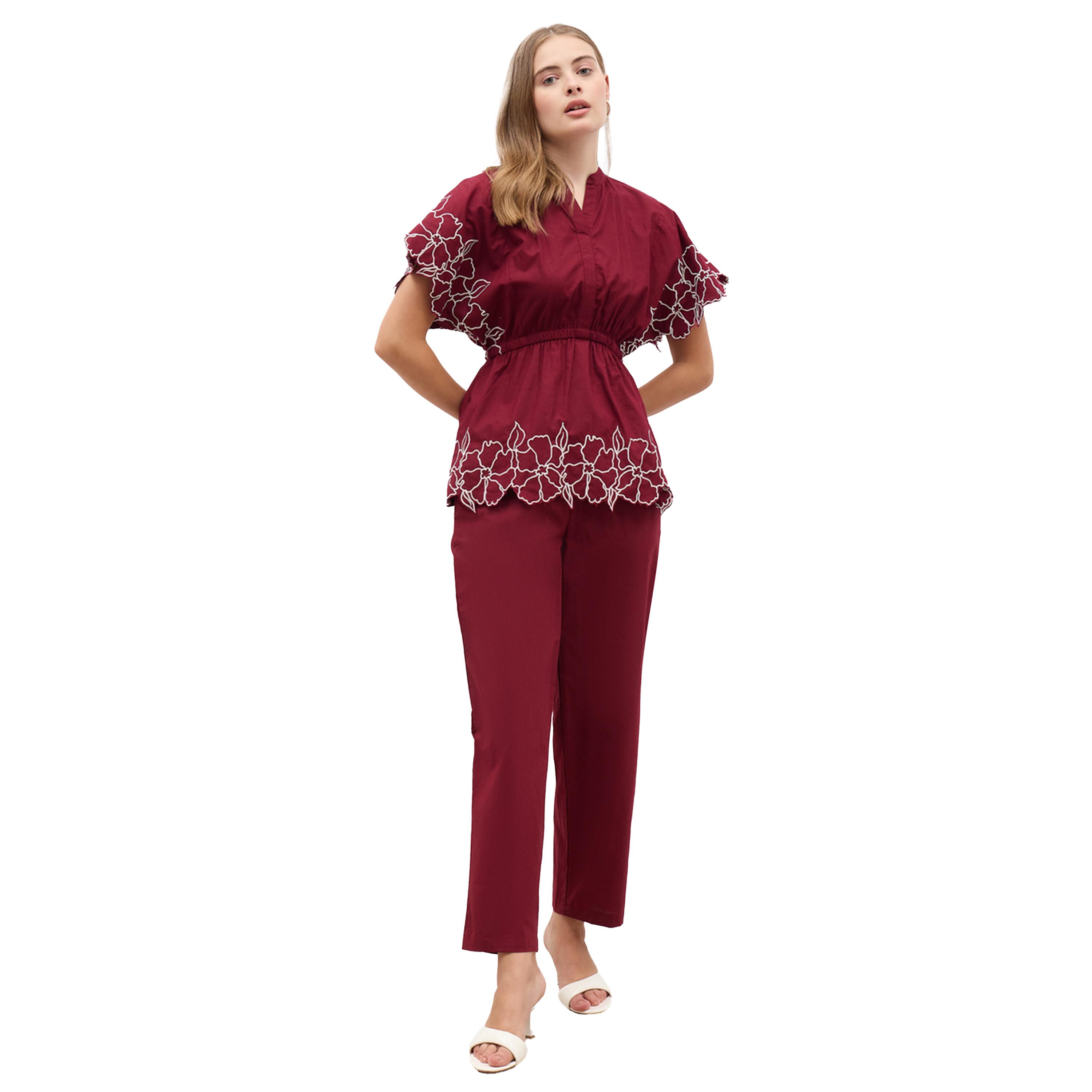 Styli Embroidered Short Sleeve Top and Straight Pants Co-Ords-women-clothing-coordsets-image-2