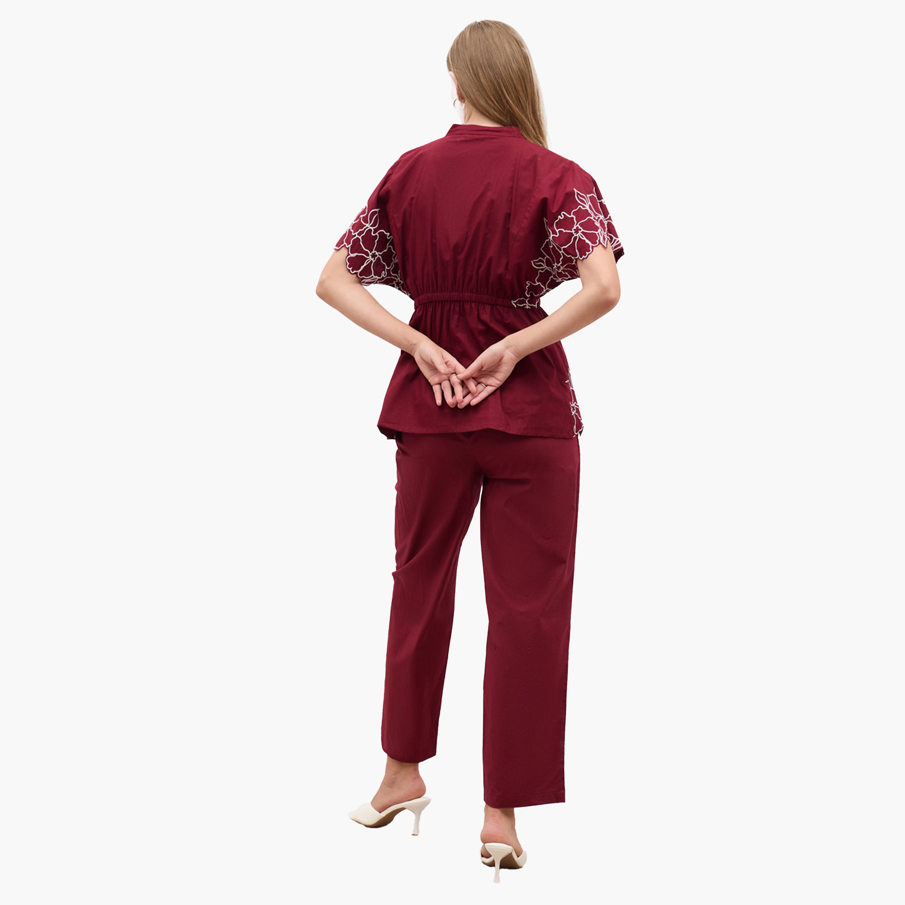 Styli Embroidered Short Sleeve Top and Straight Pants Co-Ords-women-clothing-coordsets-image-5