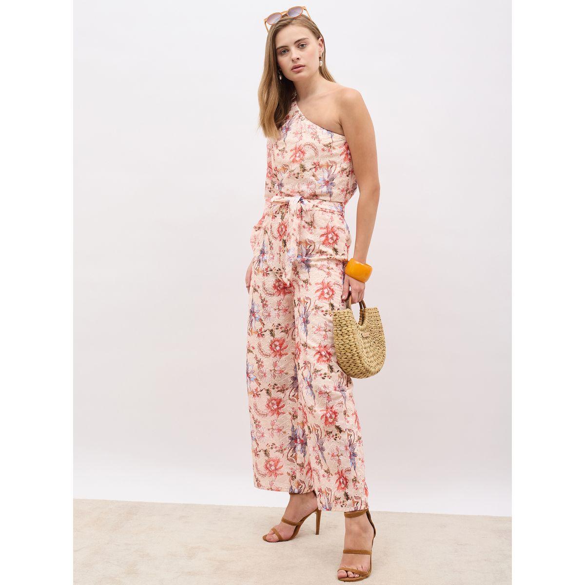 Styli Floral Printed Shiffli One-Shoulder Top and Wide Leg Pants Co-Ords-women-clothing-coordsets-image-1