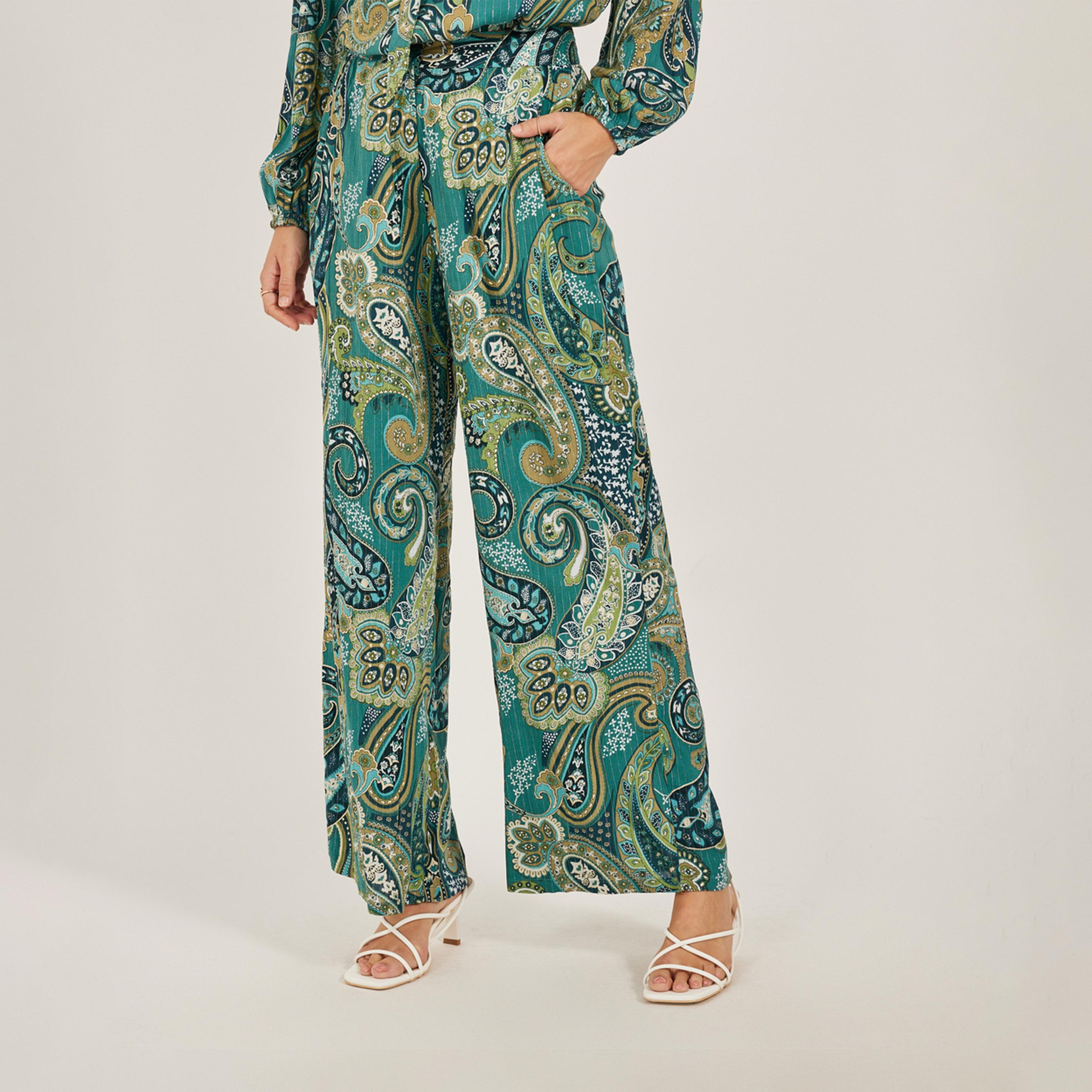 Styli Paisley Print Tie-Up Neck Top and Wide Leg Pants Co-Ords-women-clothing-coordsets-image-5