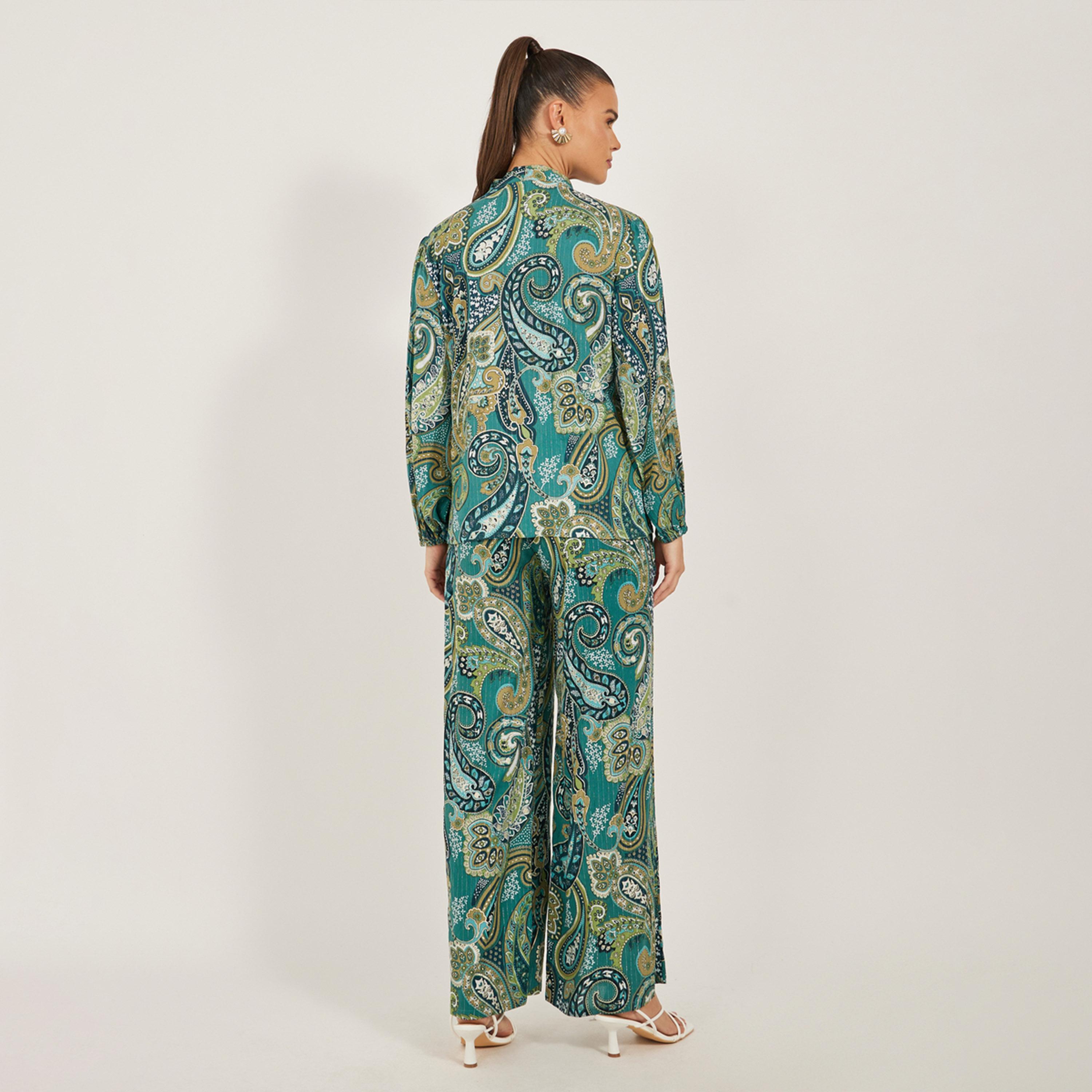Styli Paisley Print Tie-Up Neck Top and Wide Leg Pants Co-Ords-women-clothing-coordsets-image-6