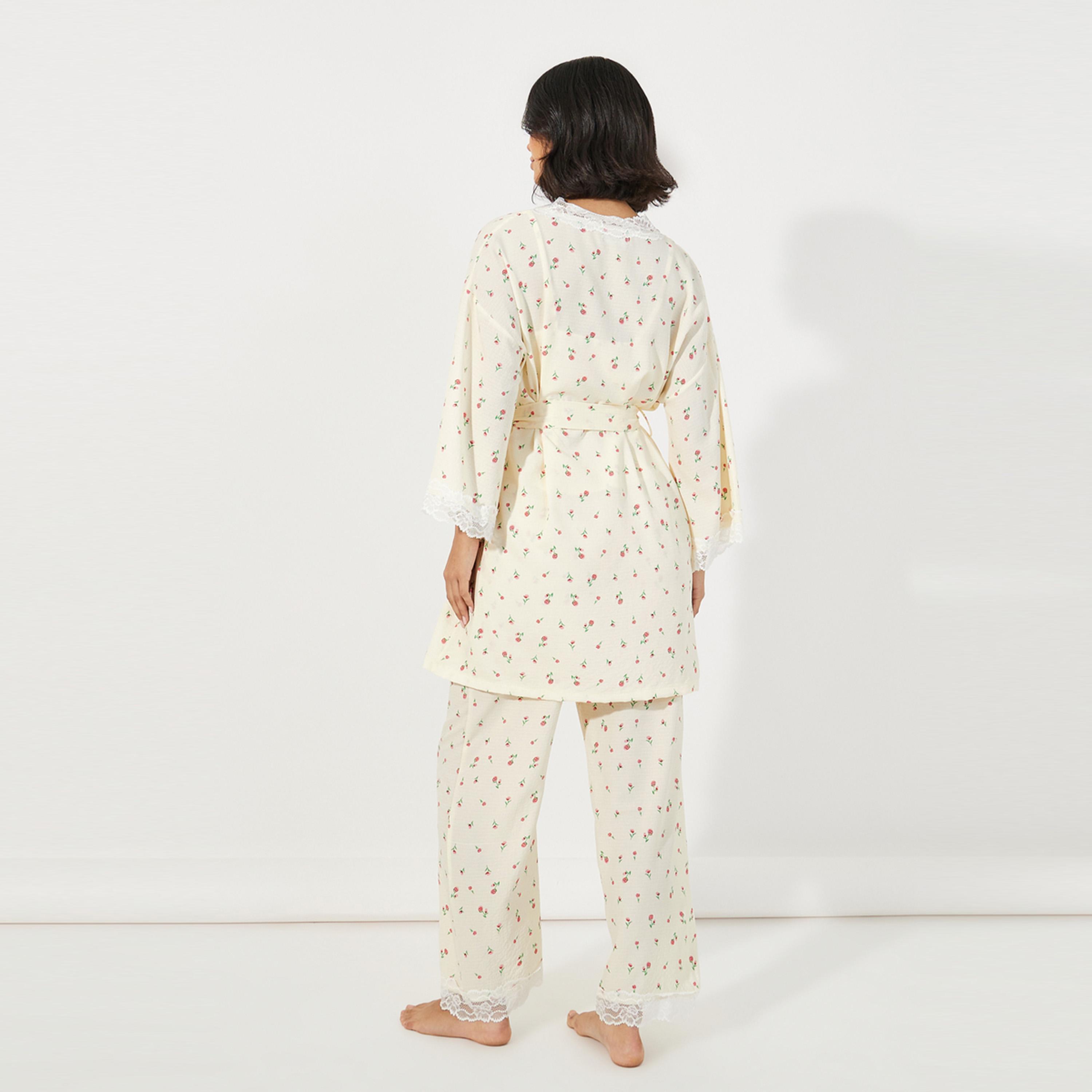 Styli Unwind Pack of 3 - Ditsy Print Lace Trim Cami, Pyjama & Robe-women-clothing-nightwear-pyjamas-longsets-image-8