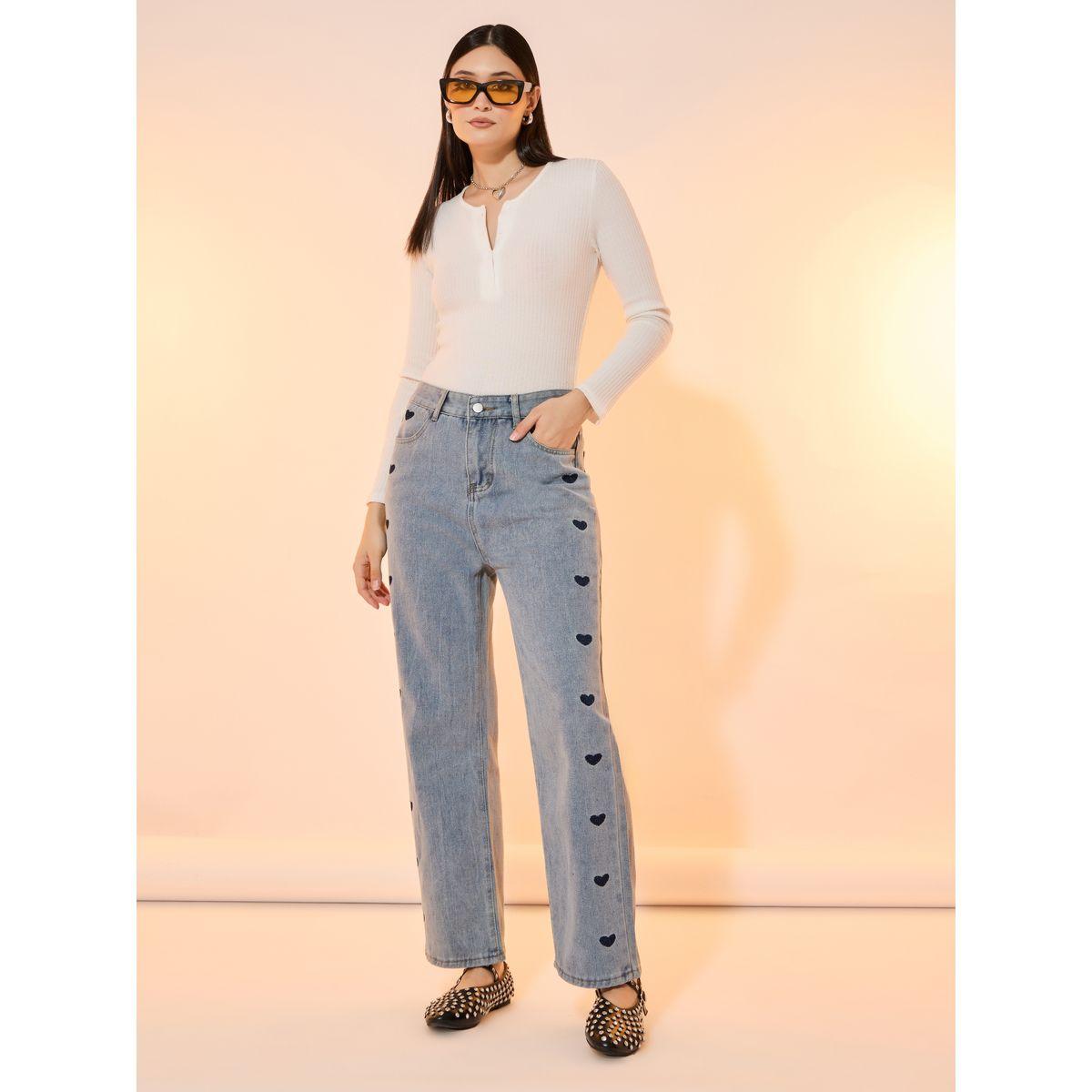 Take Two Embroidered Heart Detail Mid Rise Straight Fit Faded Jeans-women-clothing-bottoms-jeans-image-1