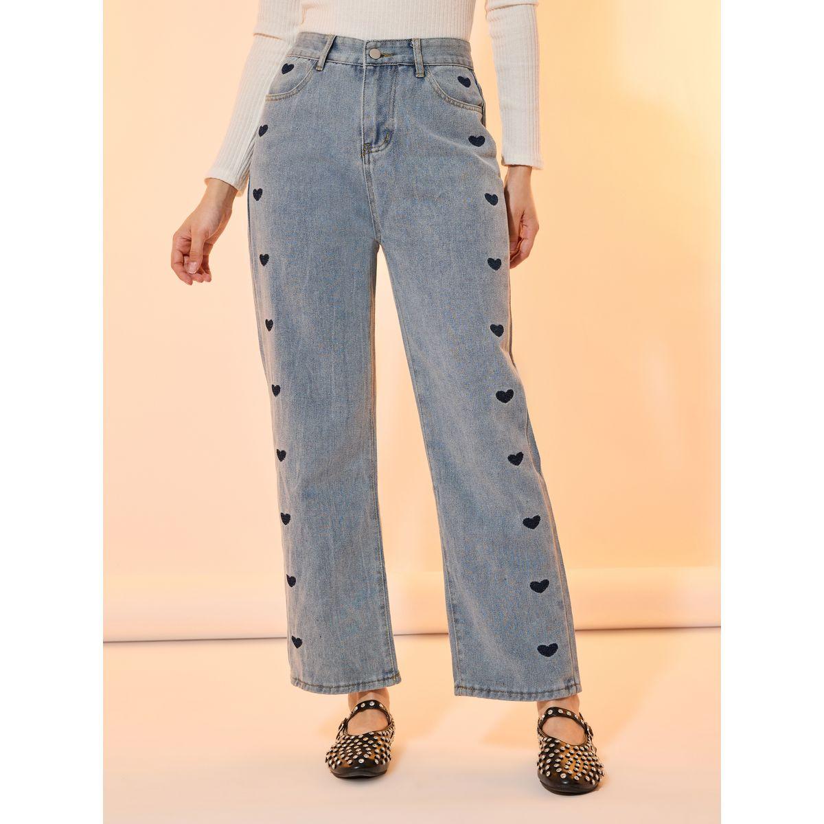 Take Two Embroidered Heart Detail Mid Rise Straight Fit Faded Jeans-women-clothing-bottoms-jeans-image-2