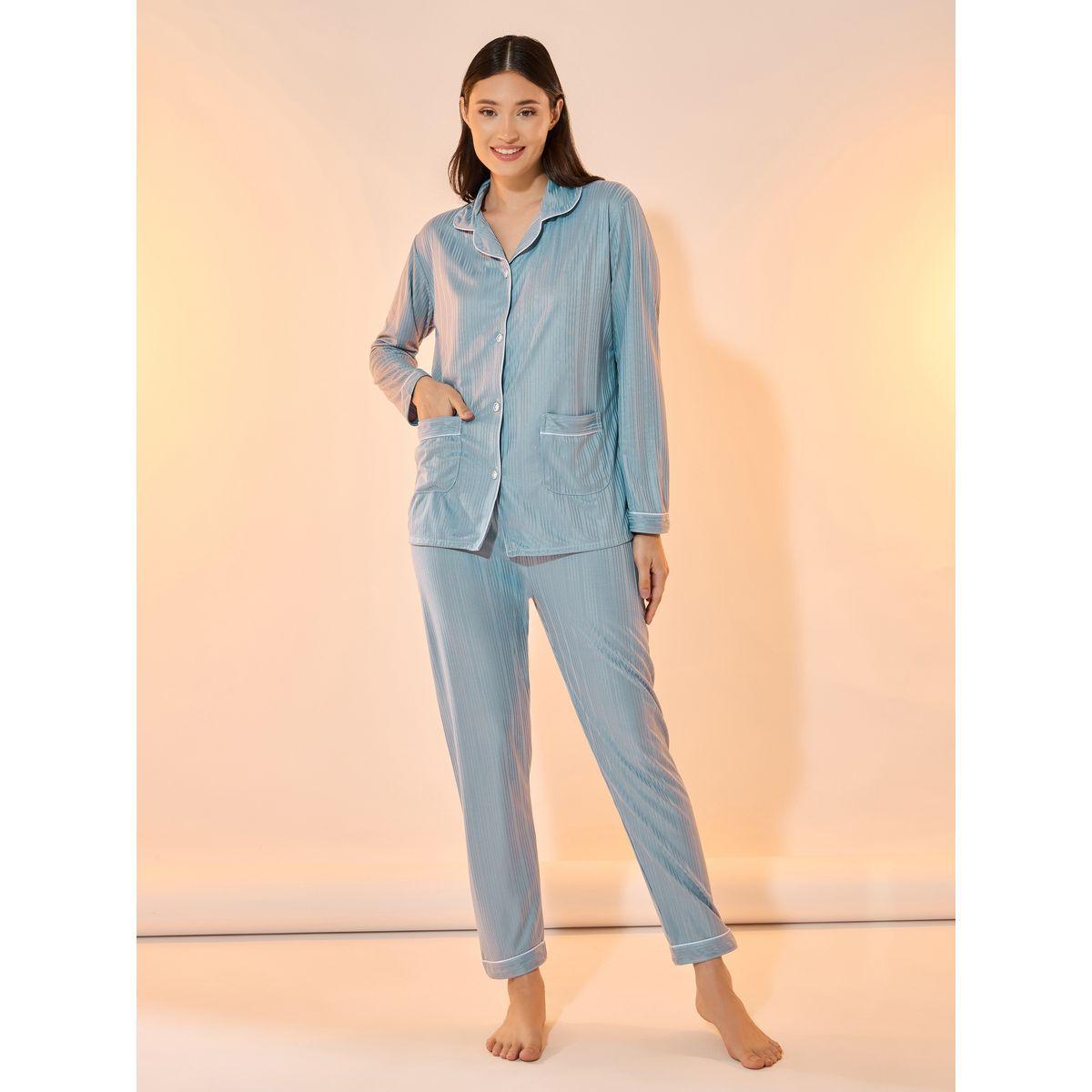 Take Two Striped Long Sleeve Shirt and Pants Pyjama Set-women-clothing-nightwear-pyjamas-longsets-image-1