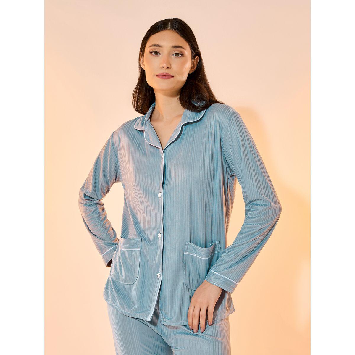 Take Two Striped Long Sleeve Shirt and Pants Pyjama Set-women-clothing-nightwear-pyjamas-longsets-image-2
