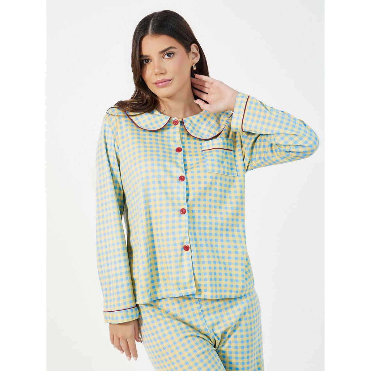 Take Two Checked Long Sleeves Shirt with Chest Pocket Detail and Pyjama Set-women-clothing-nightwear-pyjamas-longsets-image-2