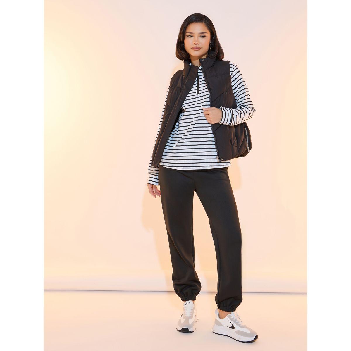 تيشيرت مخطط بنصف سحَّاب غلق وأكمام طويلة-women-clothing-tshirts-image-2