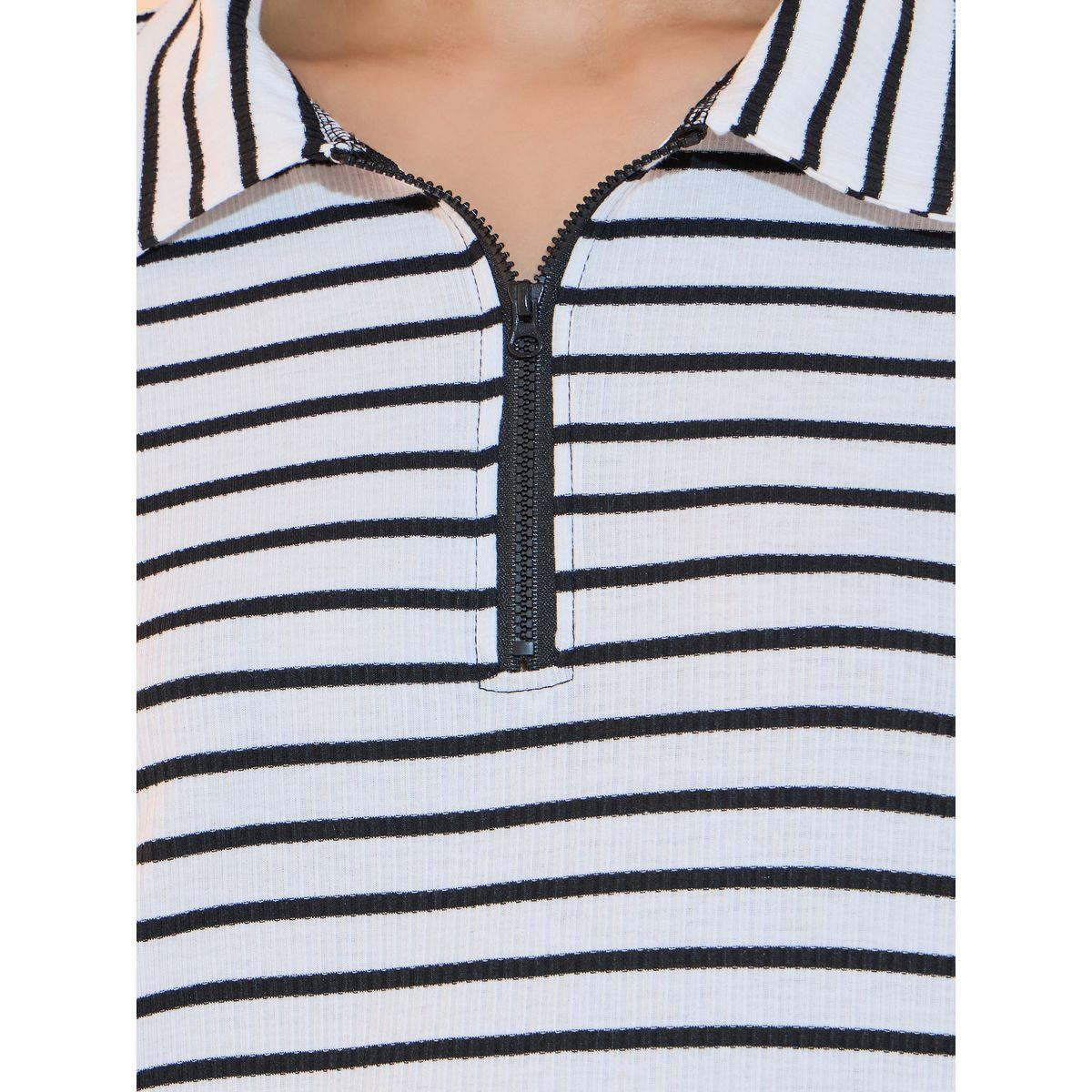 تيشيرت مخطط بنصف سحَّاب غلق وأكمام طويلة-women-clothing-tshirts-image-3