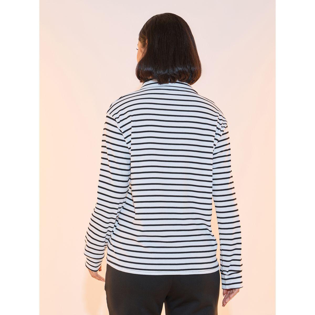Take Two Striped Rib Half Zipper Long Sleeve T-Shirt-women-clothing-tshirts-image-4