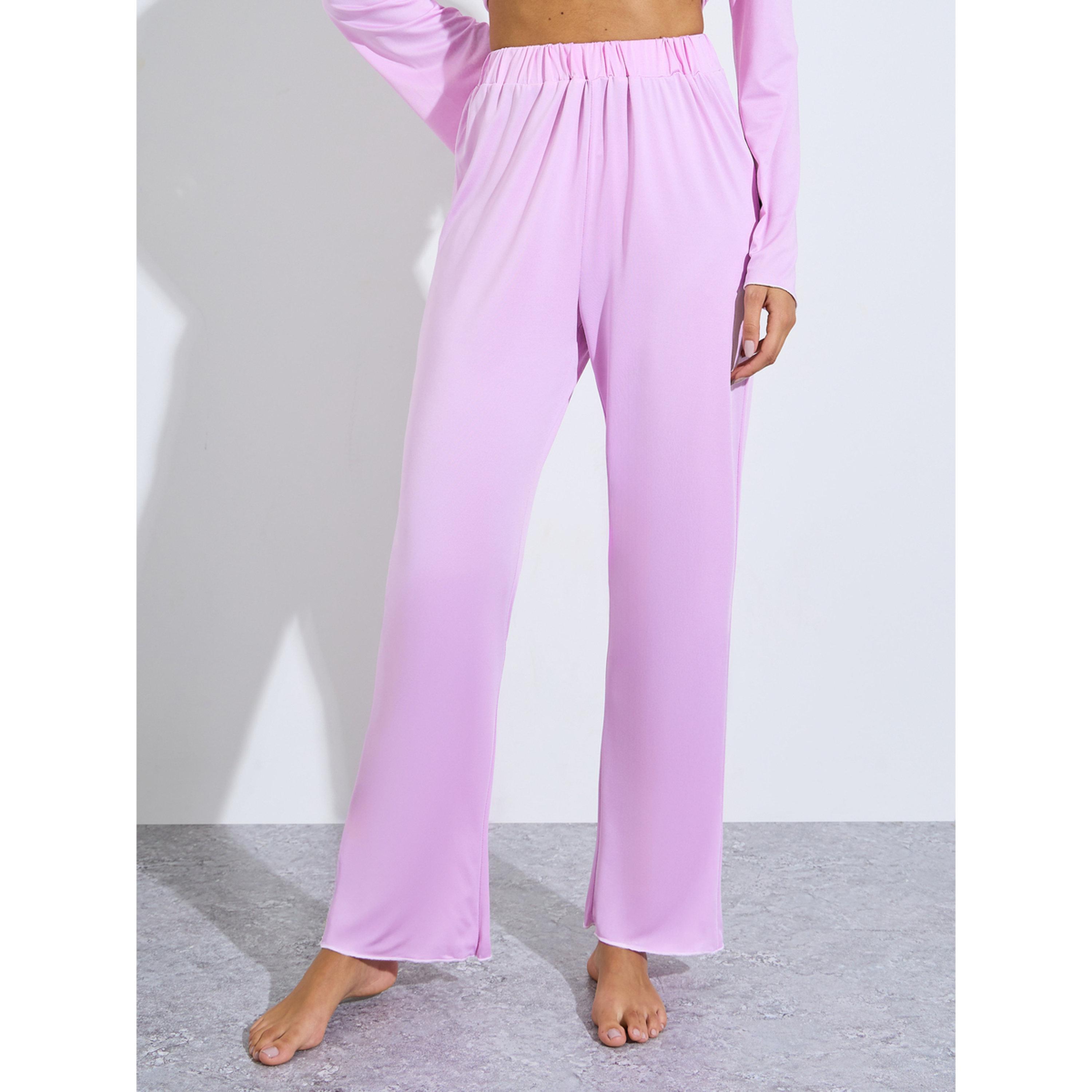 طقم بيجاما من بنطال بلوزة بتفاصيل فيونكة وأطراف متباينة باللون الوردي-women-clothing-nightwear-pyjamas-longsets-image-5