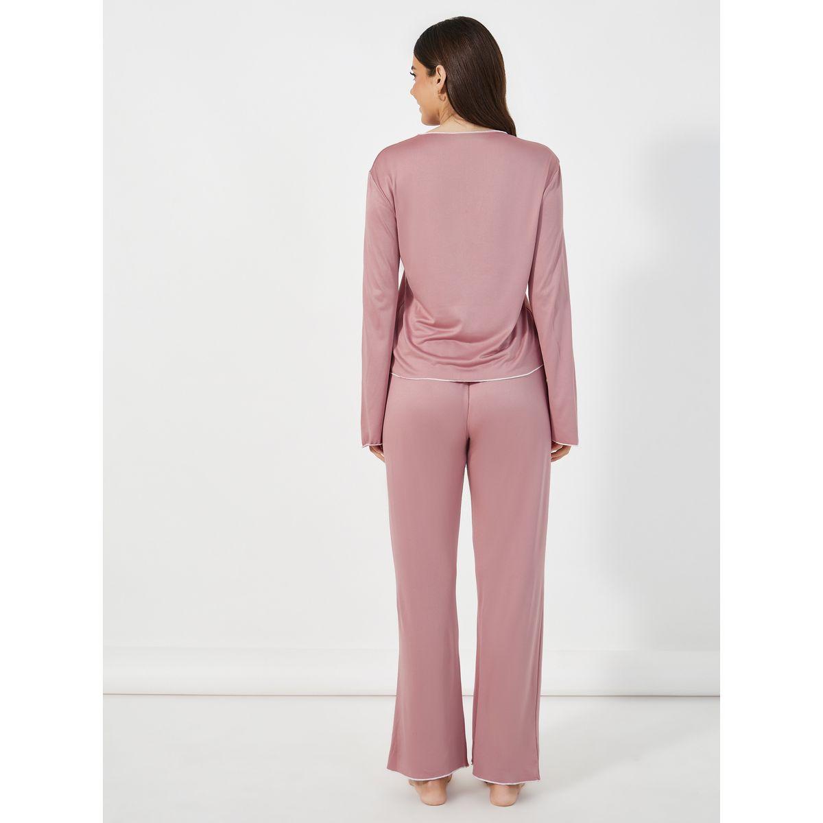 Take Two Contrast Edge Bow Detail Shirt and Pyjama Set-women-clothing-nightwear-pyjamas-longsets-image-5