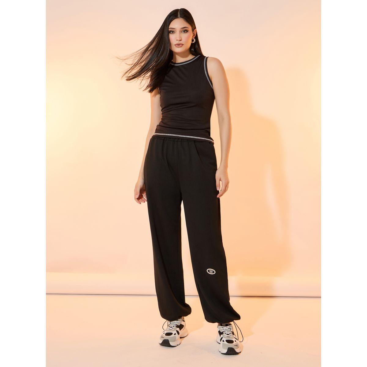 جوغر بقصة مريحة وشارة مع حواف بأربطة-women-clothing-bottoms-joggers-image-1
