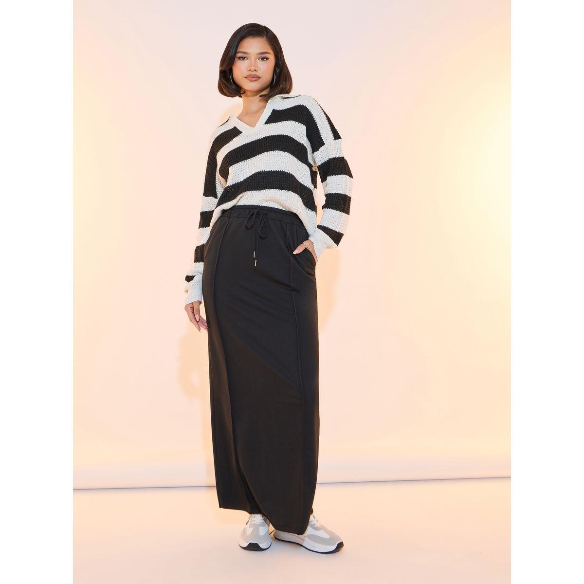 Take Two Solid Front Pintuck Detail Maxi Skirt with Drawstring-women-clothing-bottoms-skirts-image-1