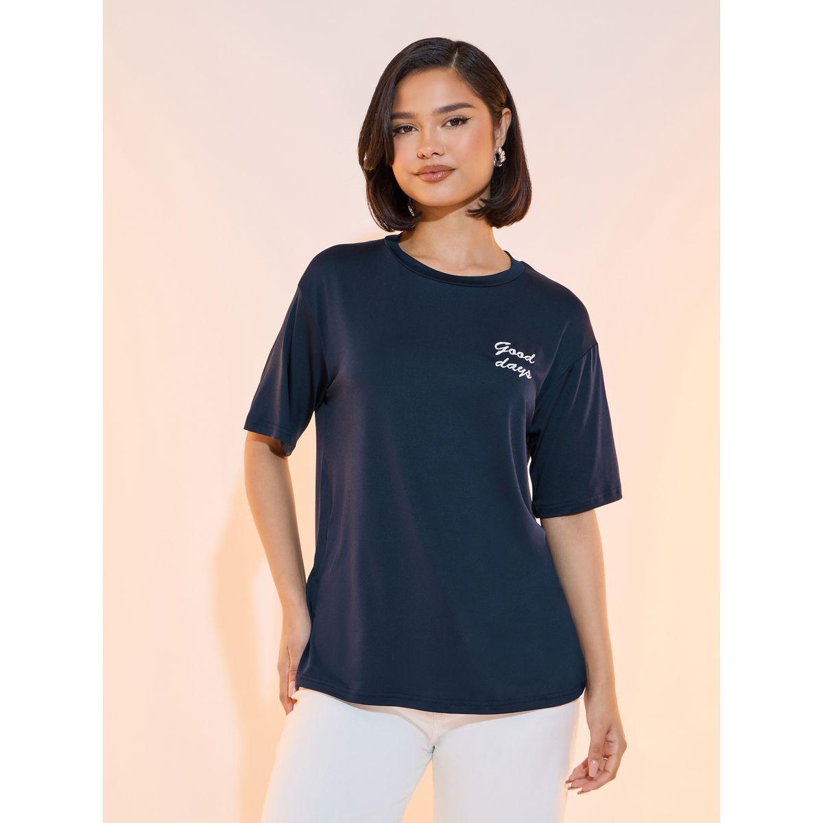 Take Two Embroidered Slogan Round Neck T-Shirt-women-clothing-tshirts-image-2