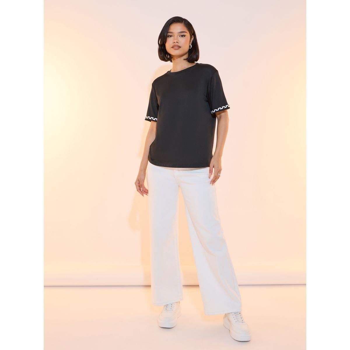 Take Two Braided Trim Detail Round Neck T-shirt-women-clothing-tshirts-image-2
