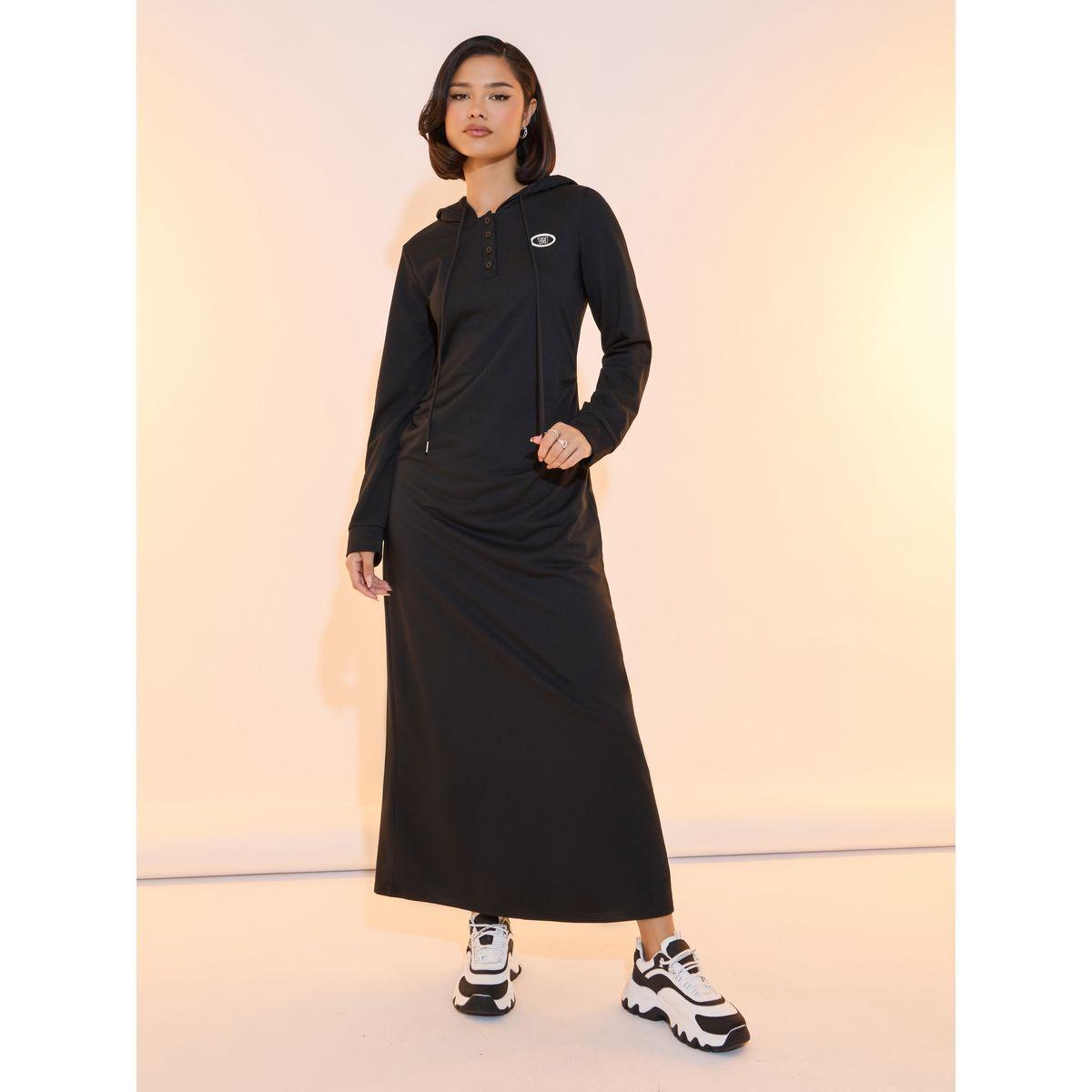 Take Two Solid Patch Detail Back Slit Hooded Maxi Dress-women-clothing-dresses-image-1
