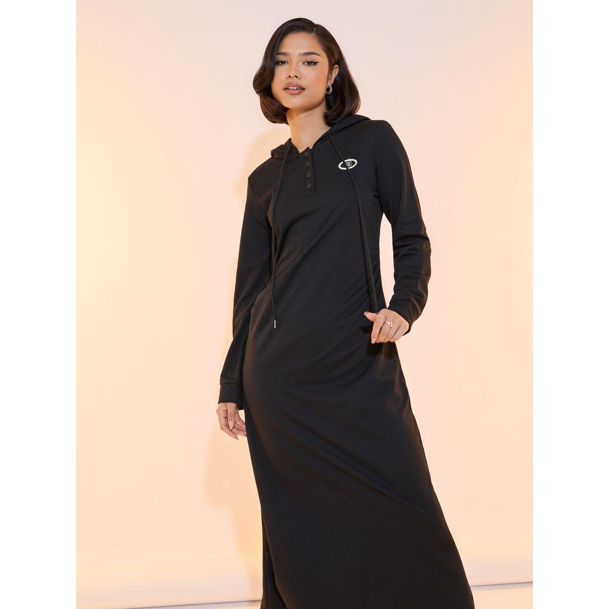 Take Two Solid Patch Detail Back Slit Hooded Maxi Dress-women-clothing-dresses-image-5