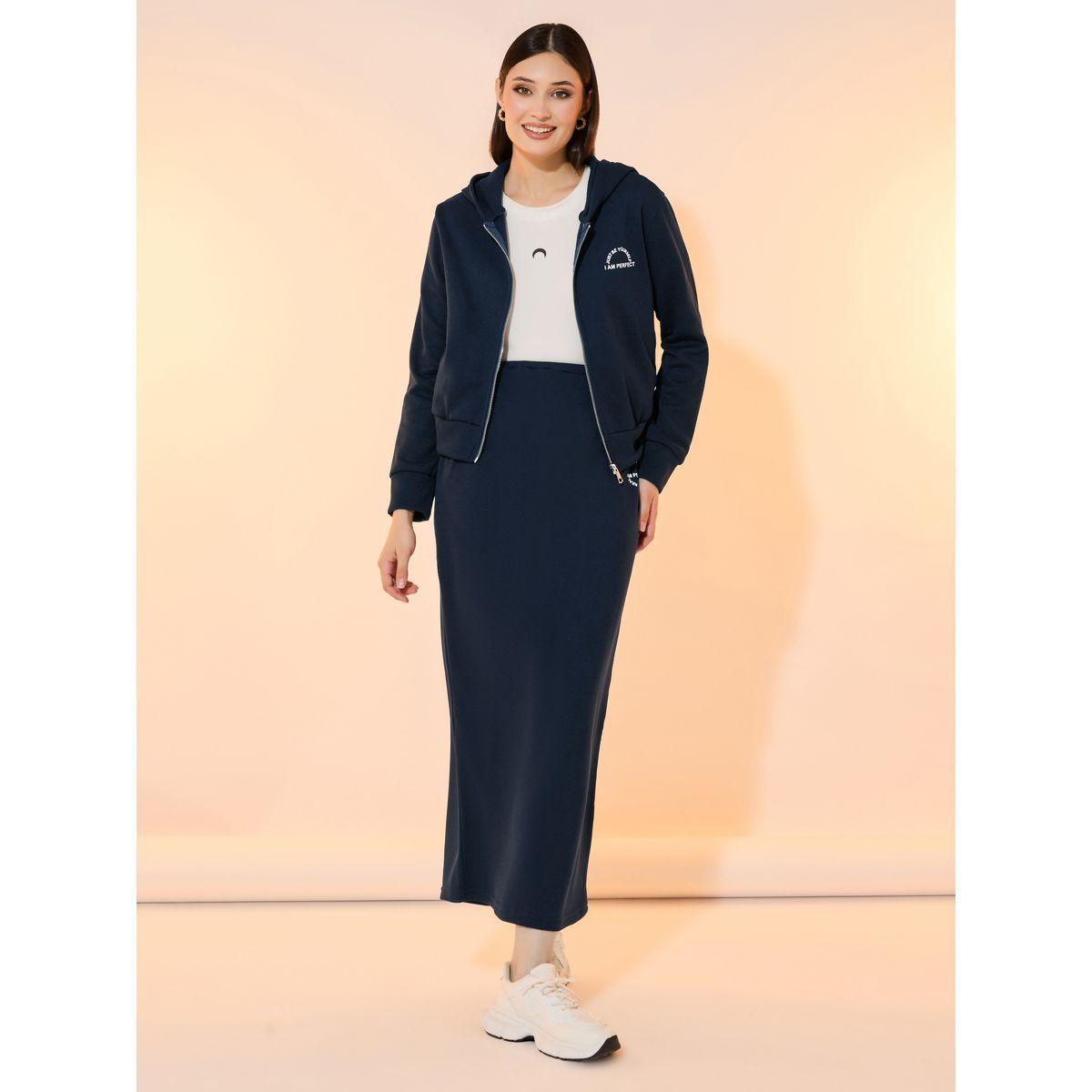 Take Two Slogan Print Hooded Jacket and Maxi Skirt Co-Ords-women-clothing-coordsets-image-1