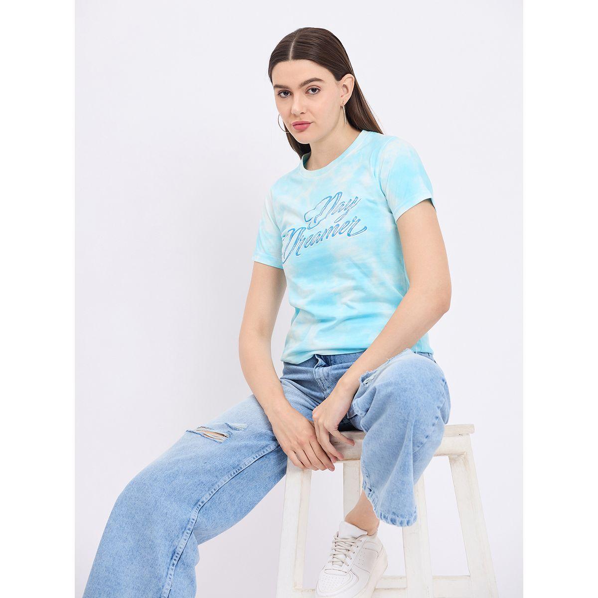 تيشيرت مطبع بكتابة مع ياقة دائرية ديوك × ستايلي-women-clothing-tshirts-image-6
