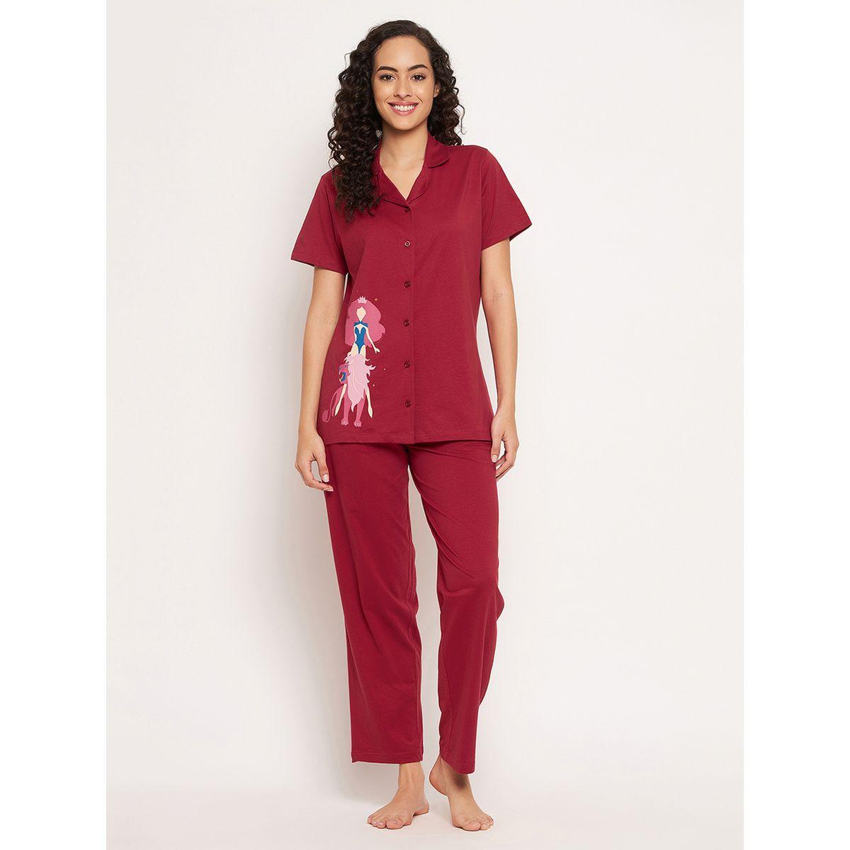 طقم من بنطال بيجاما مع بلوزة بطبعة جرافيك-women-clothing-nightwear-pyjamas-longsets-image-6