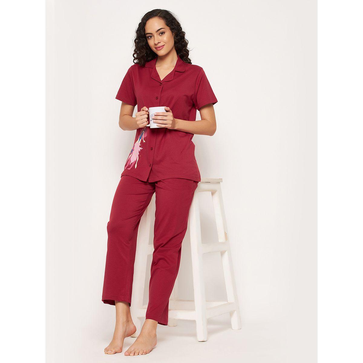 Clovia Cotton Girl Graphic Collared Shirt & Pyjama Set-women-clothing-nightwear-pyjamas-longsets-image-2