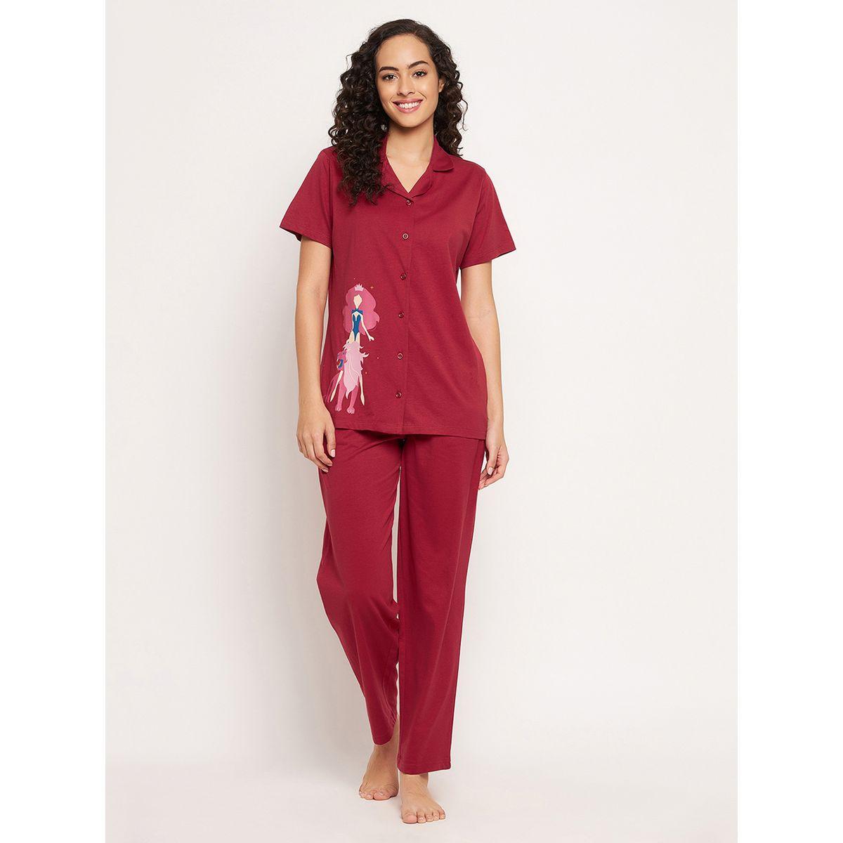 Clovia Cotton Girl Graphic Collared Shirt & Pyjama Set-women-clothing-nightwear-pyjamas-longsets-image-3