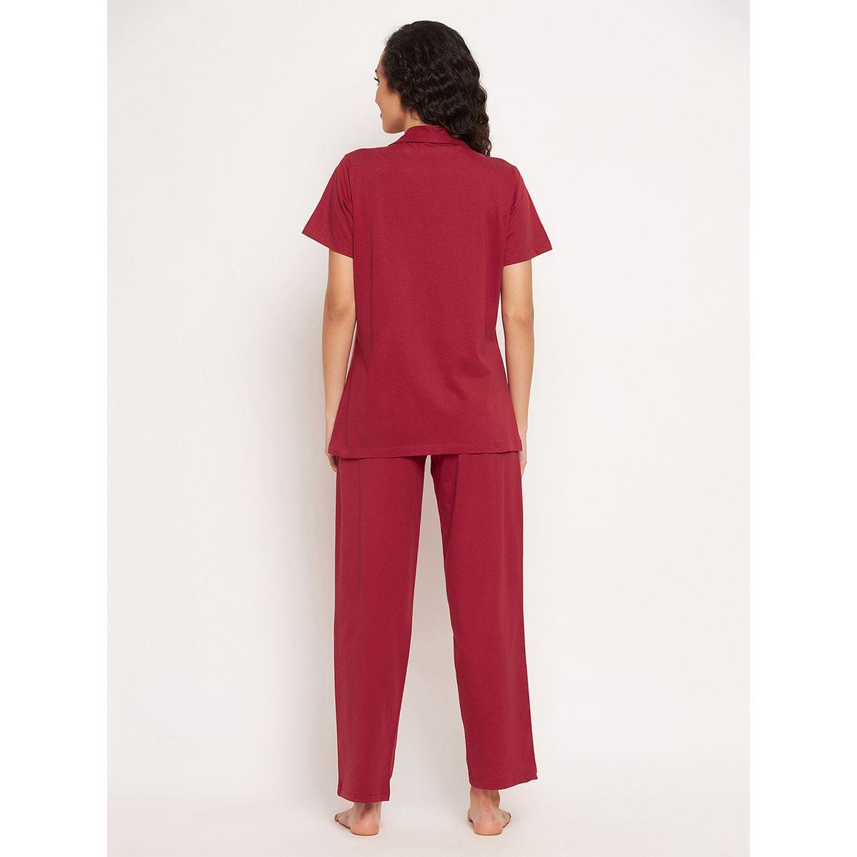 طقم من بنطال بيجاما مع بلوزة بطبعة جرافيك-women-clothing-nightwear-pyjamas-longsets-image-1