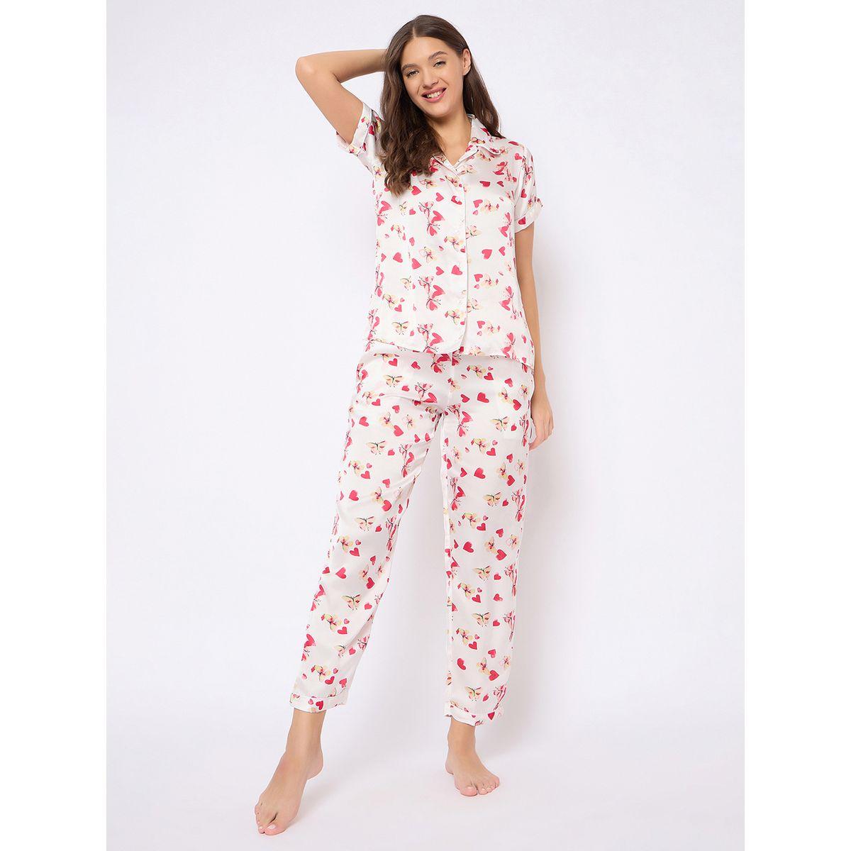 طقم من بنطال بيجاما مع بلوزة ساتان بأزرار غلق-women-clothing-nightwear-pyjamas-longsets-image-1