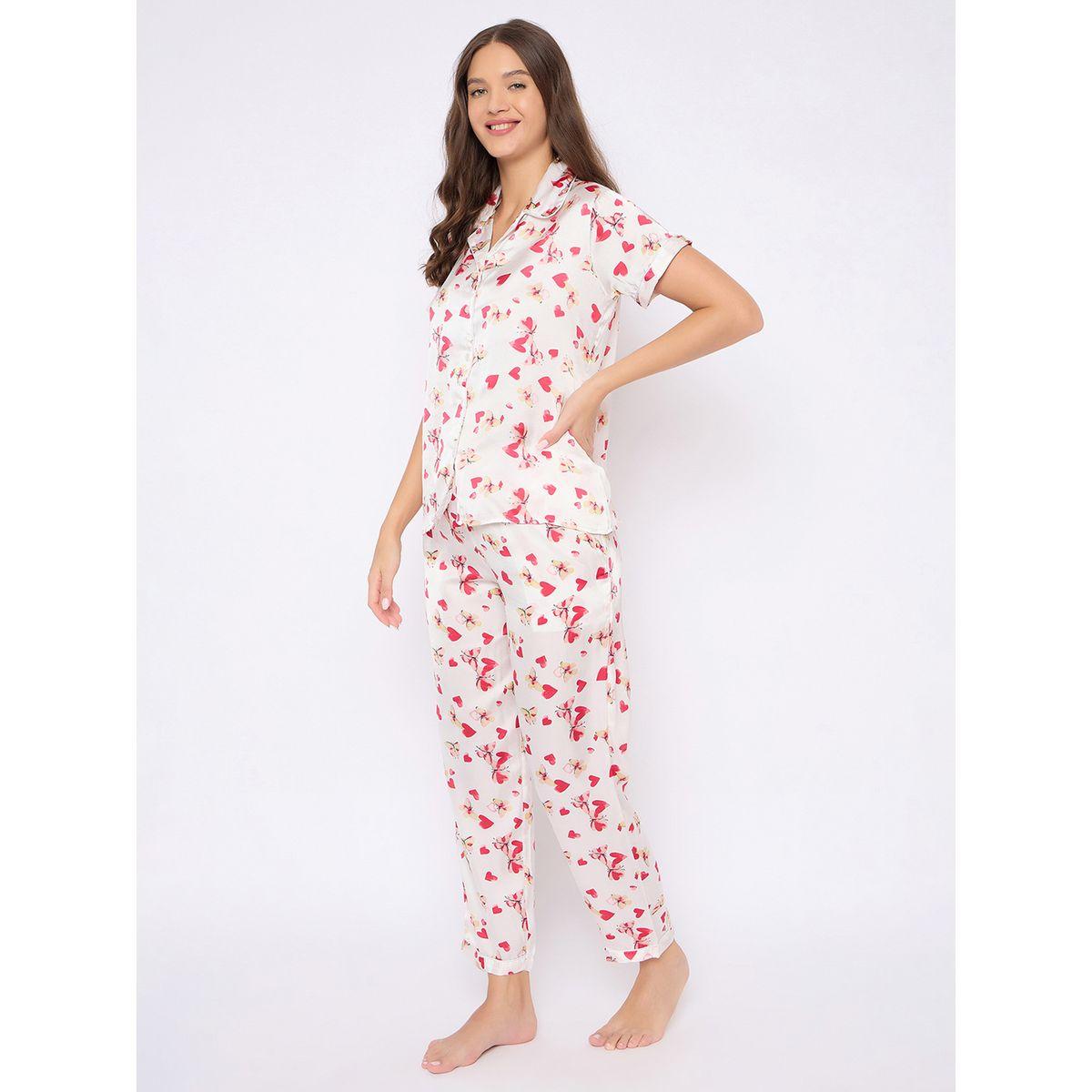 Clovia Heart & Floral Print Button Down Satin Shirt & Pyjama Set-women-clothing-nightwear-pyjamas-longsets-image-3