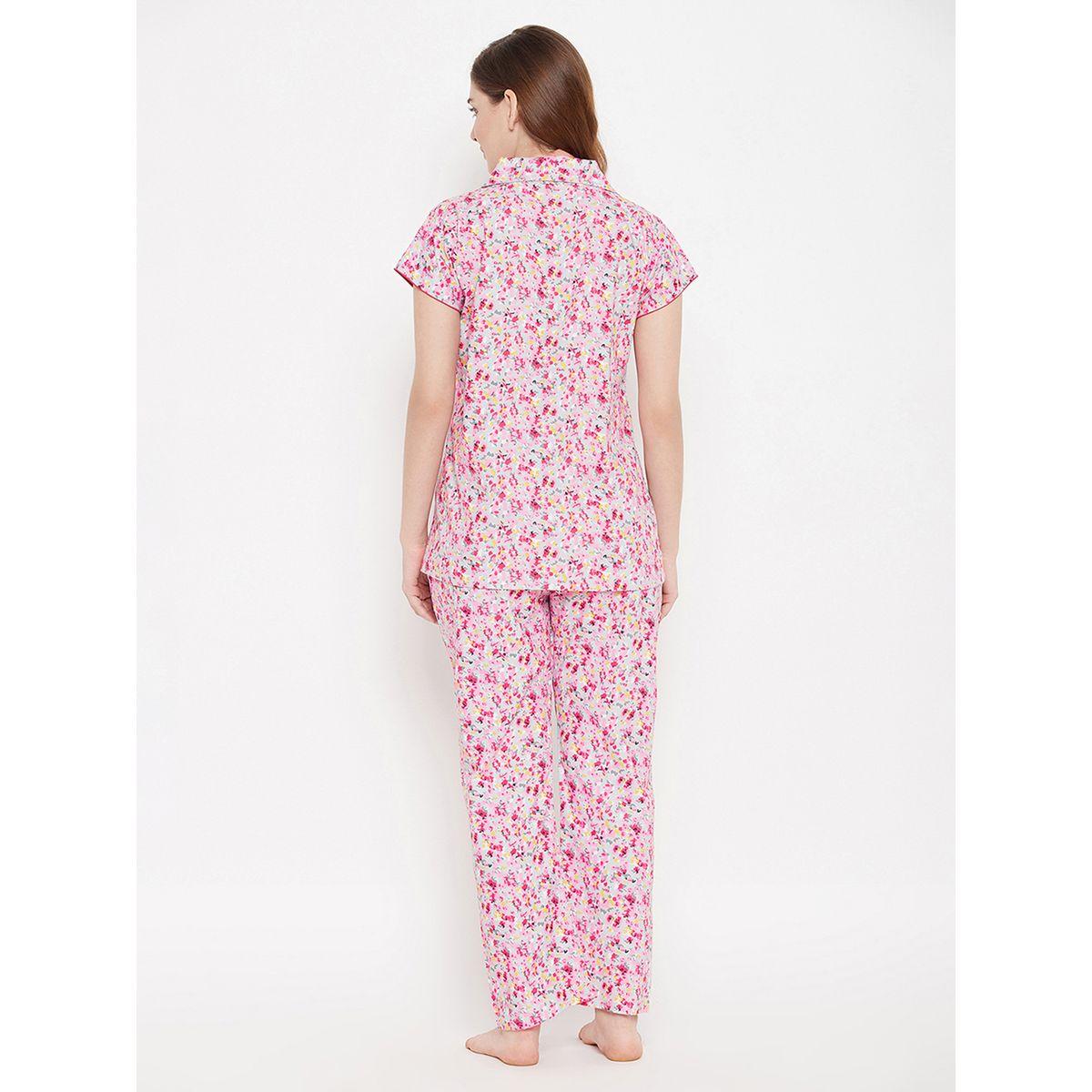 Clovia Cotton Floral Print Button Down Shirt & Pyjama Set-women-clothing-nightwear-pyjamas-longsets-image-5
