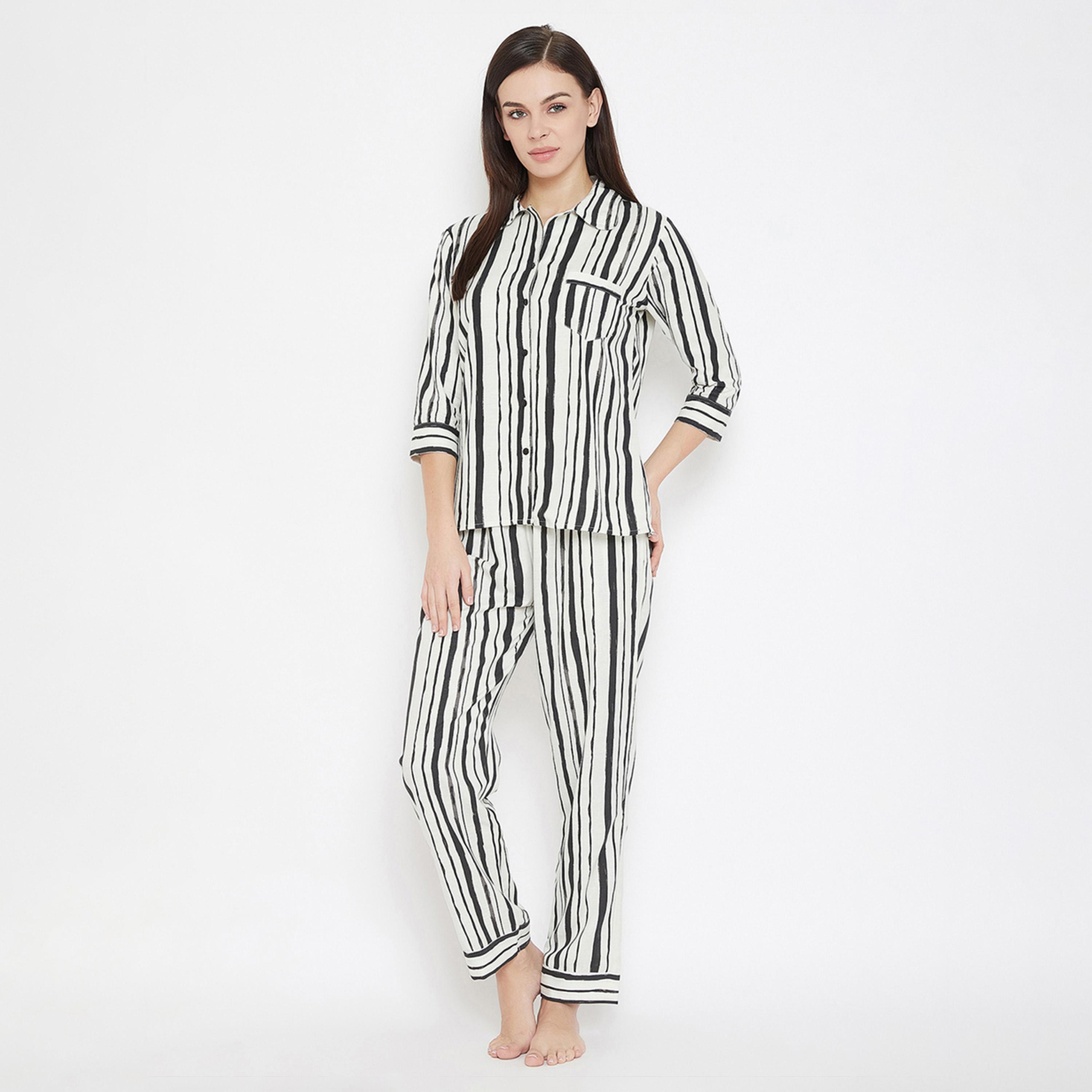Clovia X Styli Striped Button Down Shirt And Pyjama Set-women-clothing-nightwear-pyjamas-longsets-image-1