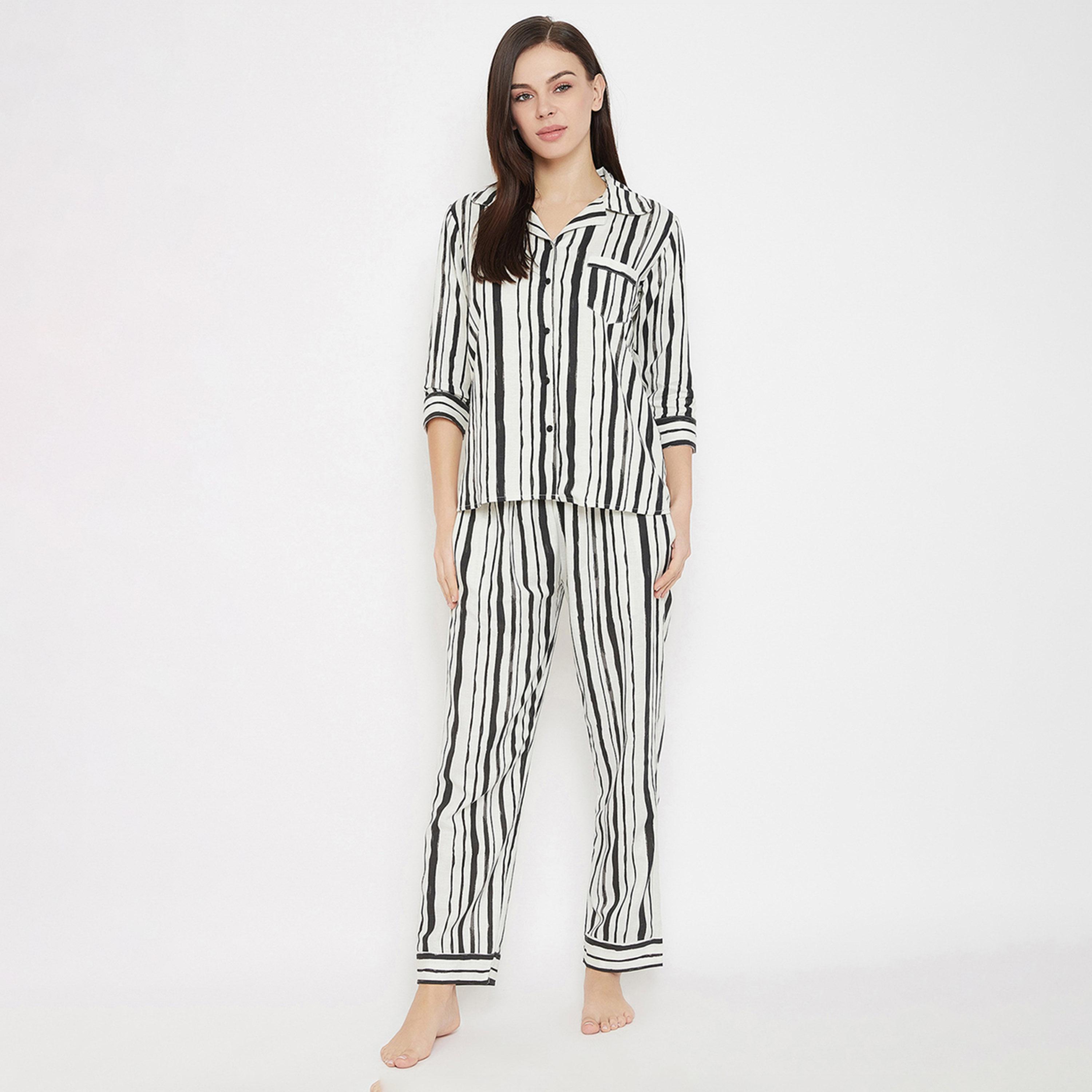 Clovia X Styli Striped Button Down Shirt And Pyjama Set-women-clothing-nightwear-pyjamas-longsets-image-2