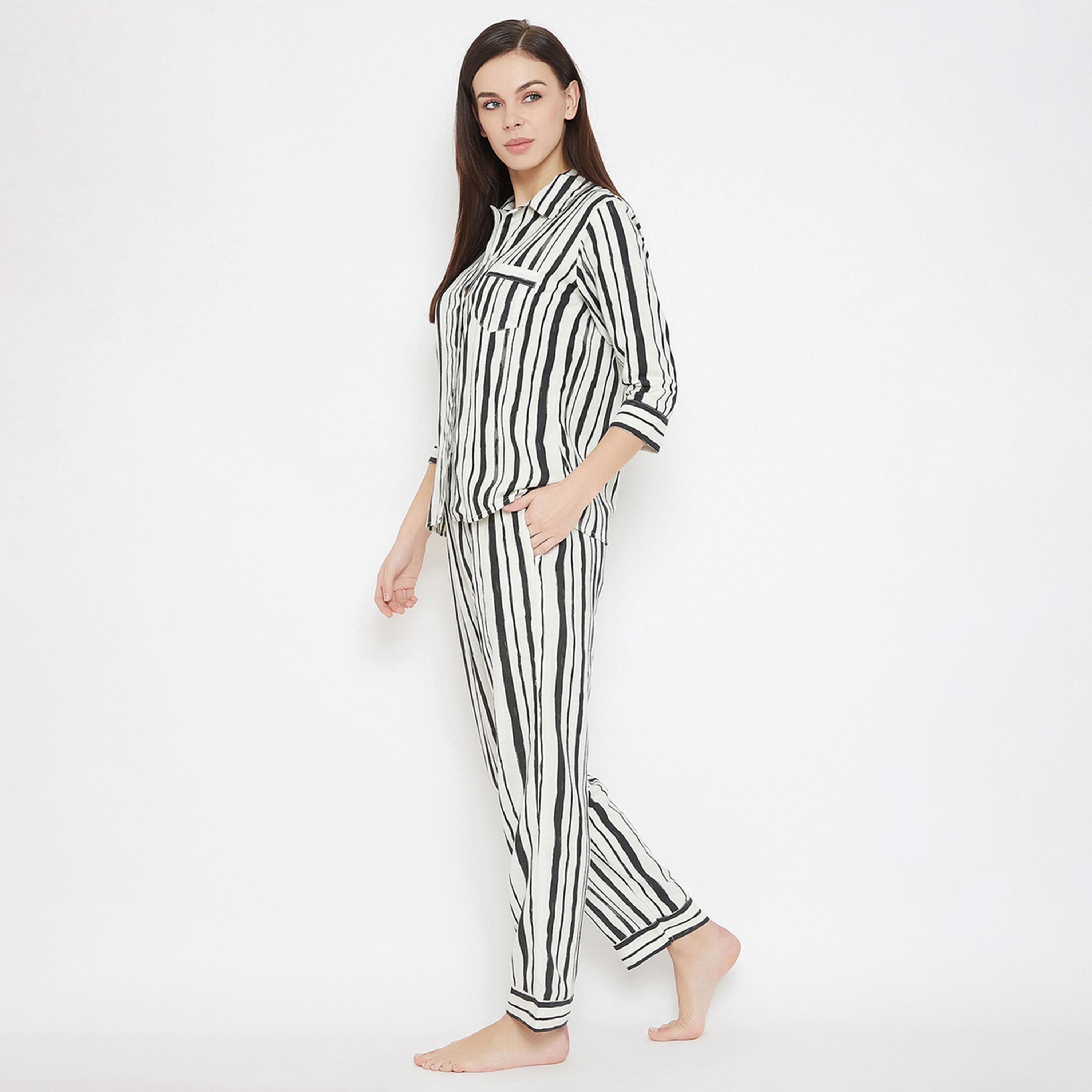 كلوفيا × ستايلي - طقم قميص مخطط بأزرار مع بنطال بيجامة-women-clothing-nightwear-pyjamas-longsets-image-5