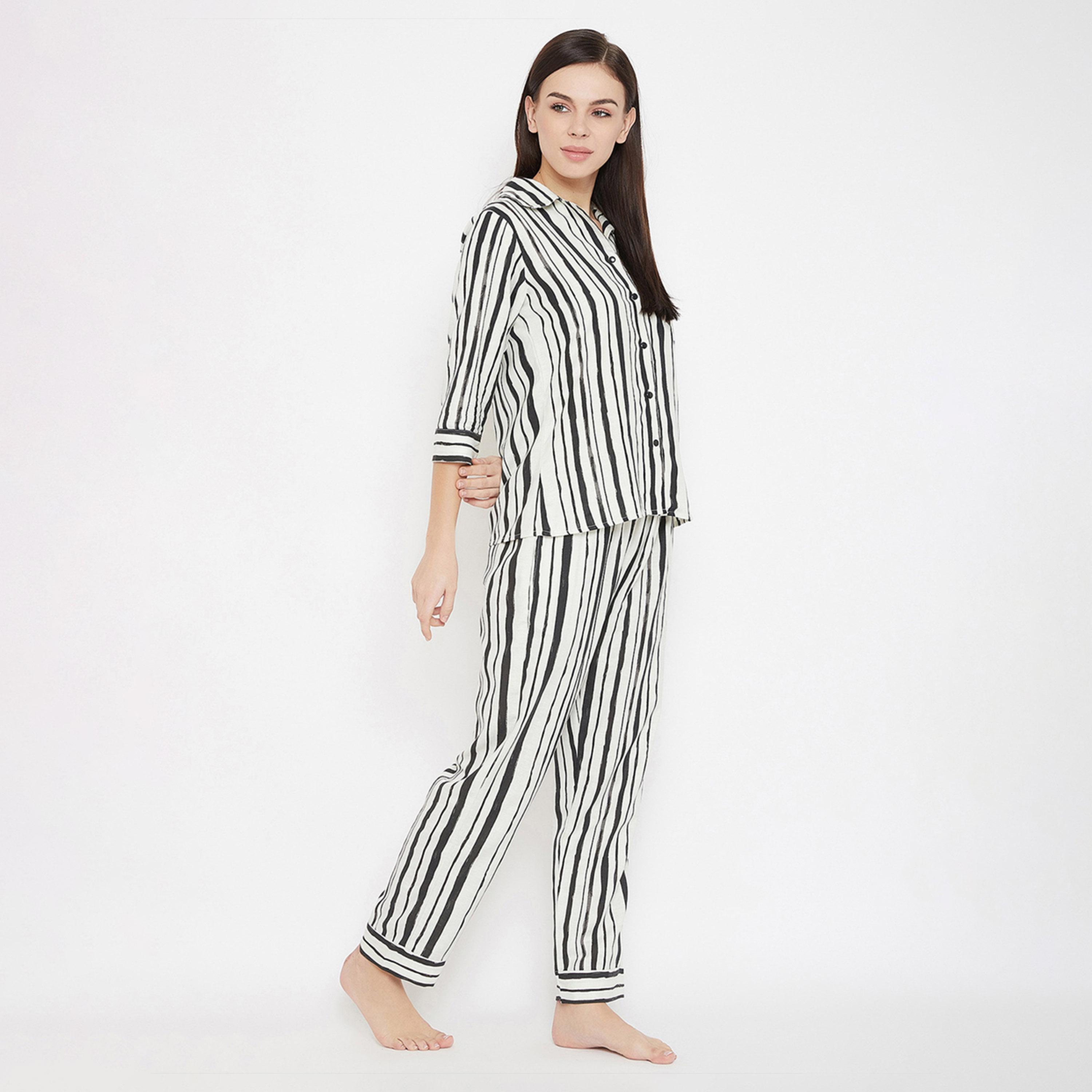 Clovia X Styli Striped Button Down Shirt And Pyjama Set-women-clothing-nightwear-pyjamas-longsets-image-4