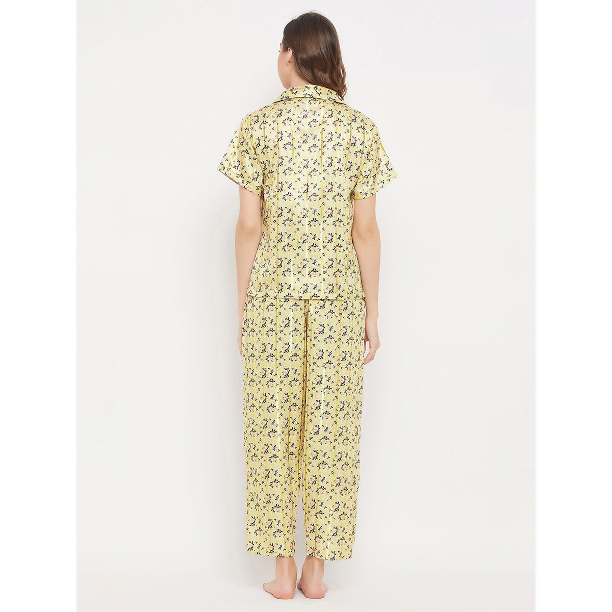 Clovia Floral Print Button Down Satin Shirt & Pyjama Set-women-clothing-nightwear-pyjamas-longsets-image-4