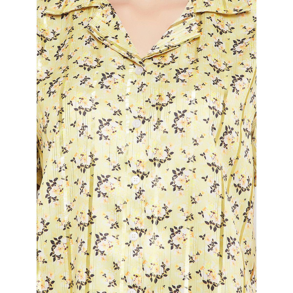 Clovia Floral Print Button Down Satin Shirt & Pyjama Set-women-clothing-nightwear-pyjamas-longsets-image-5