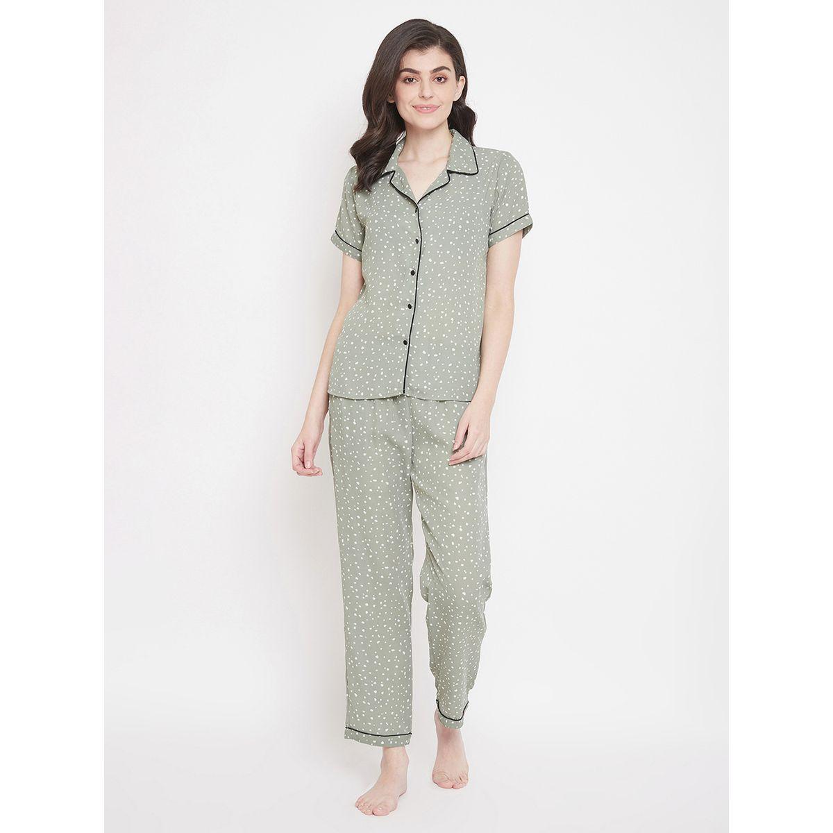 طقم من بنطال بيجاما مع بلوزة بأزرار غلق-women-clothing-nightwear-pyjamas-longsets-image-1