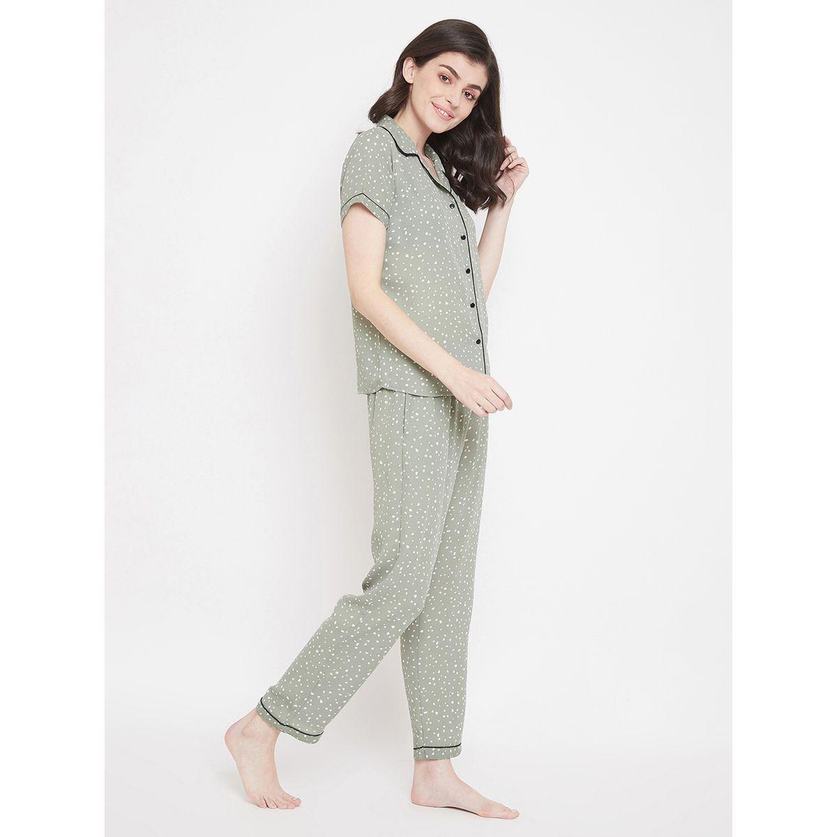 Clovia Spot Print Button Down Shirt & Pyjama Set-women-clothing-nightwear-pyjamas-longsets-image-4