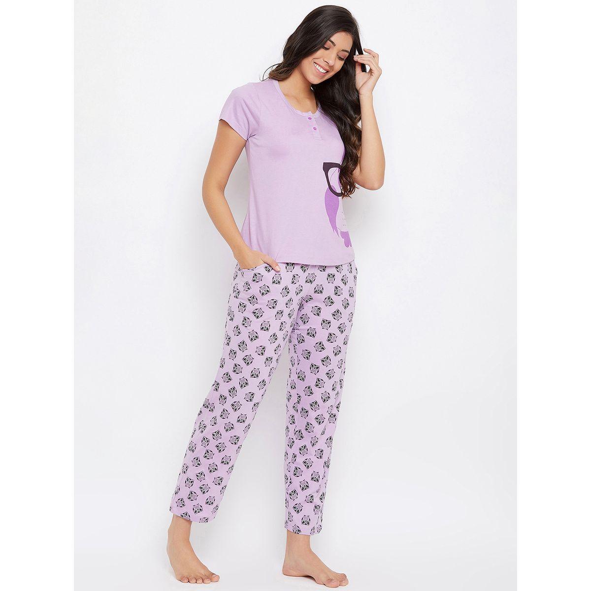 طقم من بنطال بيجاما مع تيشيرت بطبعة بومة-women-clothing-nightwear-pyjamas-longsets-image-2