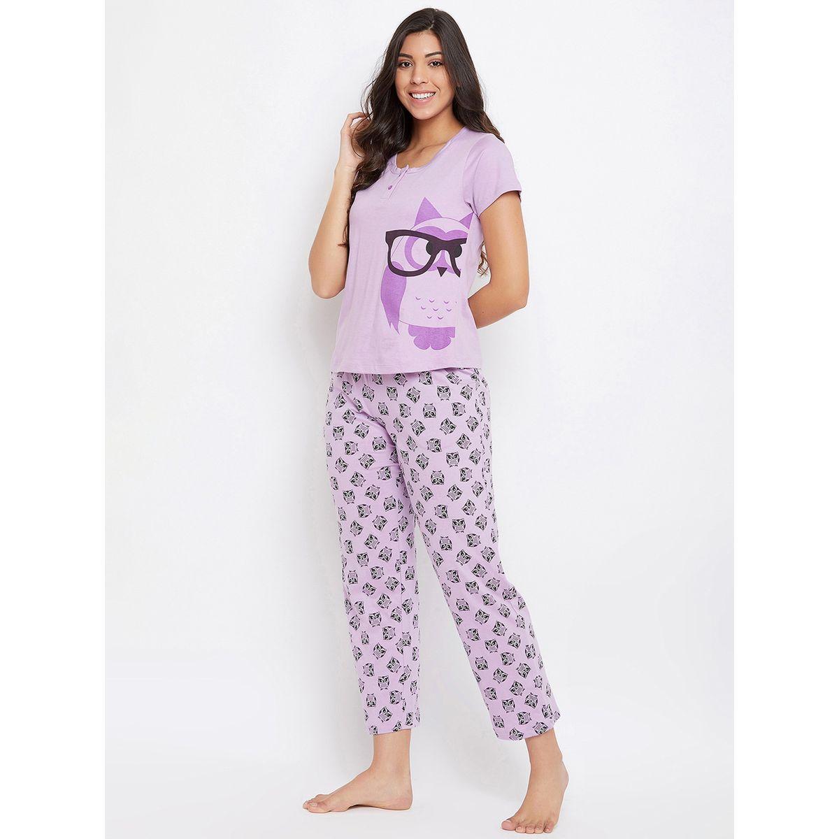 طقم من بنطال بيجاما مع تيشيرت بطبعة بومة-women-clothing-nightwear-pyjamas-longsets-image-3