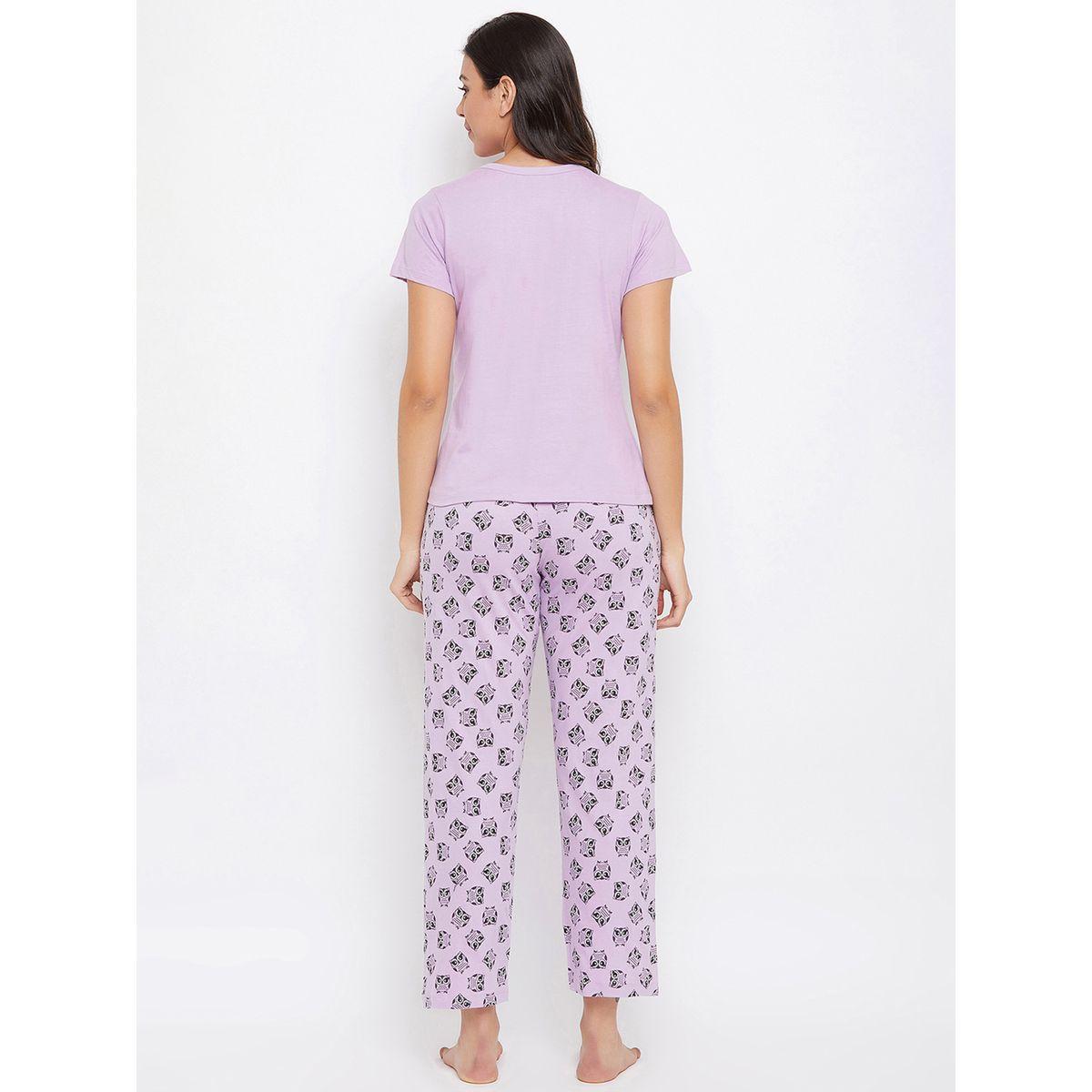 طقم من بنطال بيجاما مع تيشيرت بطبعة بومة-women-clothing-nightwear-pyjamas-longsets-image-4