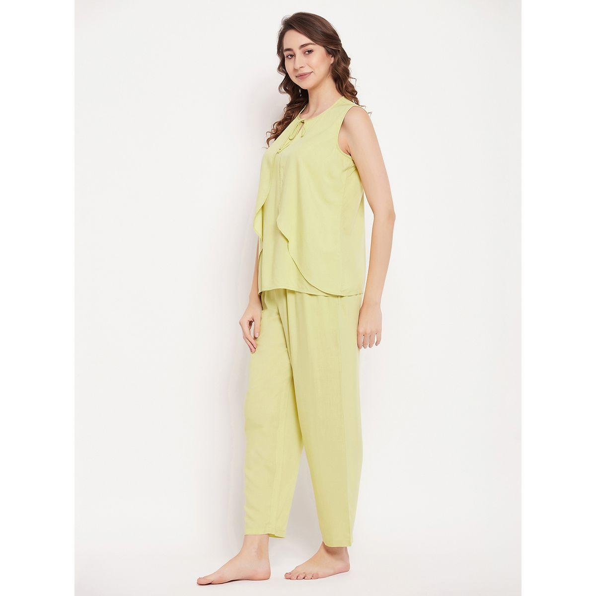 Clovia Frill Overlay Sleeveless Top & Pyjama Set-women-clothing-nightwear-pyjamas-longsets-image-4
