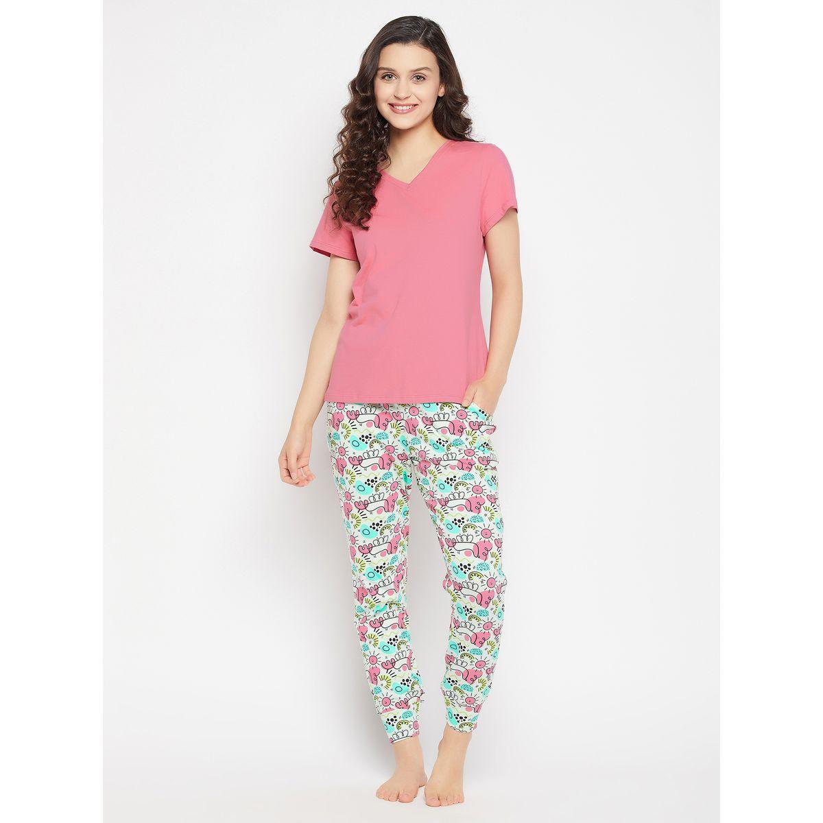 طقم من بنطال بيجاما مع تيشيرت قطن بأكمام قصيرة-women-clothing-nightwear-pyjamas-longsets-image-2