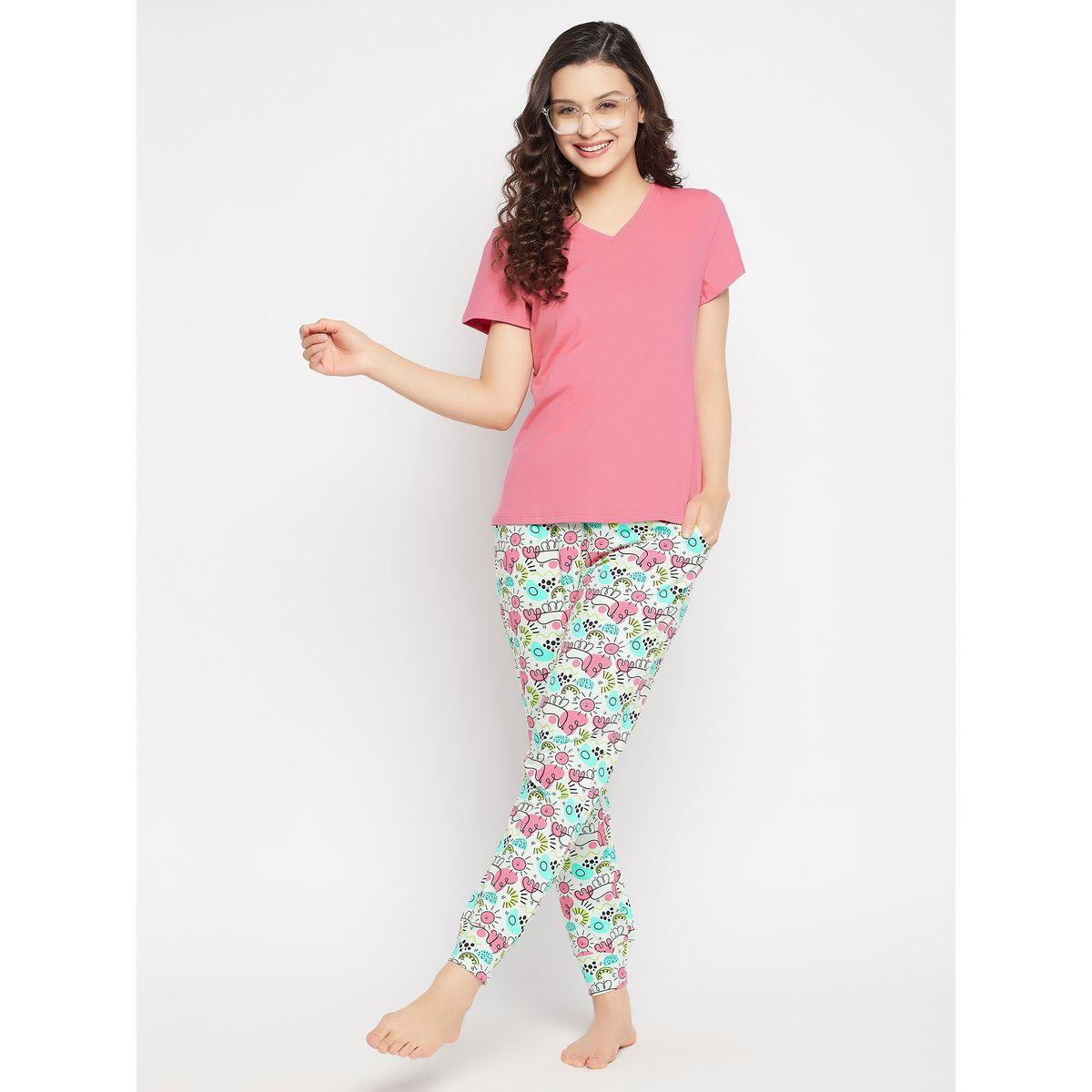 طقم من بنطال بيجاما مع تيشيرت قطن بأكمام قصيرة-women-clothing-nightwear-pyjamas-longsets-image-3