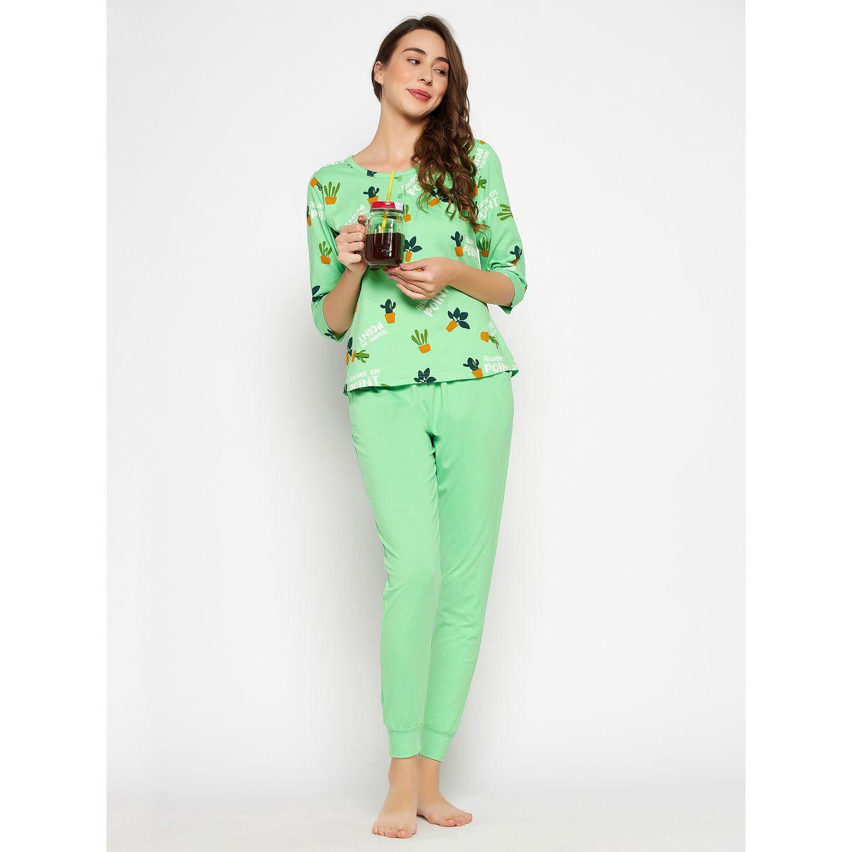 Clovia Cotton Cactus Print Top & Cuffed Pyjama Set-women-clothing-nightwear-pyjamas-longsets-image-3