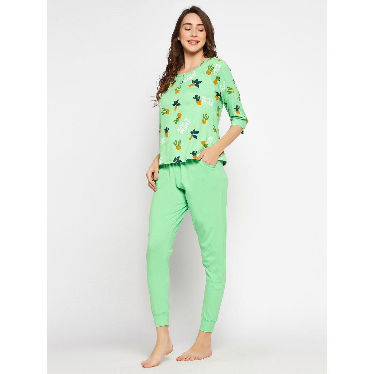 طقم من بنطال بيجاما مع بلوزة بطبعة صبار-women-clothing-nightwear-pyjamas-longsets-image-4