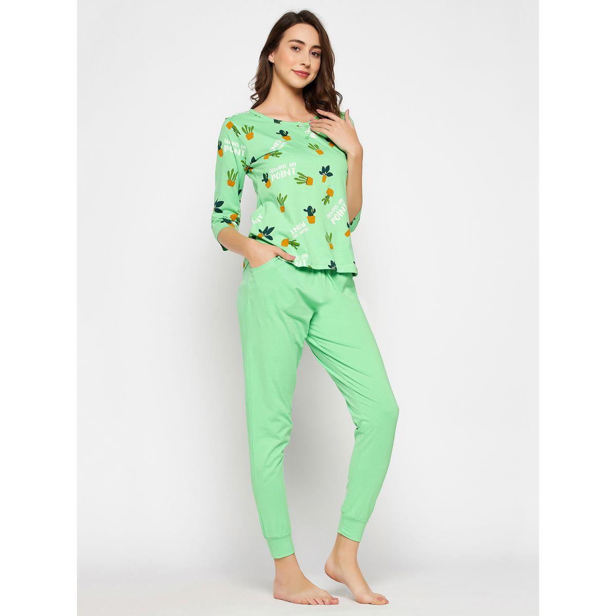 طقم من بنطال بيجاما مع بلوزة بطبعة صبار-women-clothing-nightwear-pyjamas-longsets-image-5